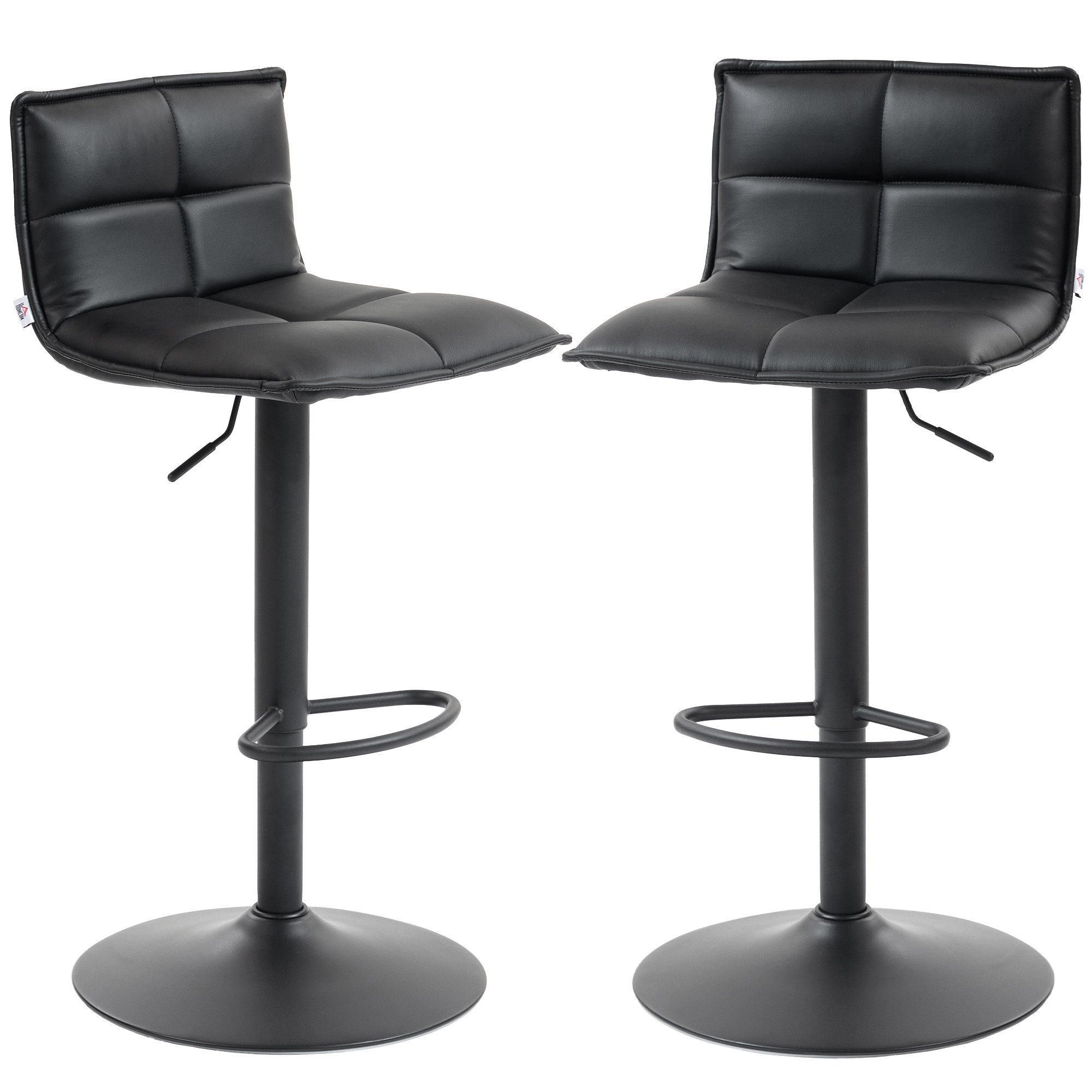 HOMCOM Set of 2 PU Leather Swivel Height Adjustable Bar Stools – Black
