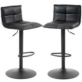 HOMCOM Set of 2 PU Leather Swivel Height Adjustable Bar Stools – Black