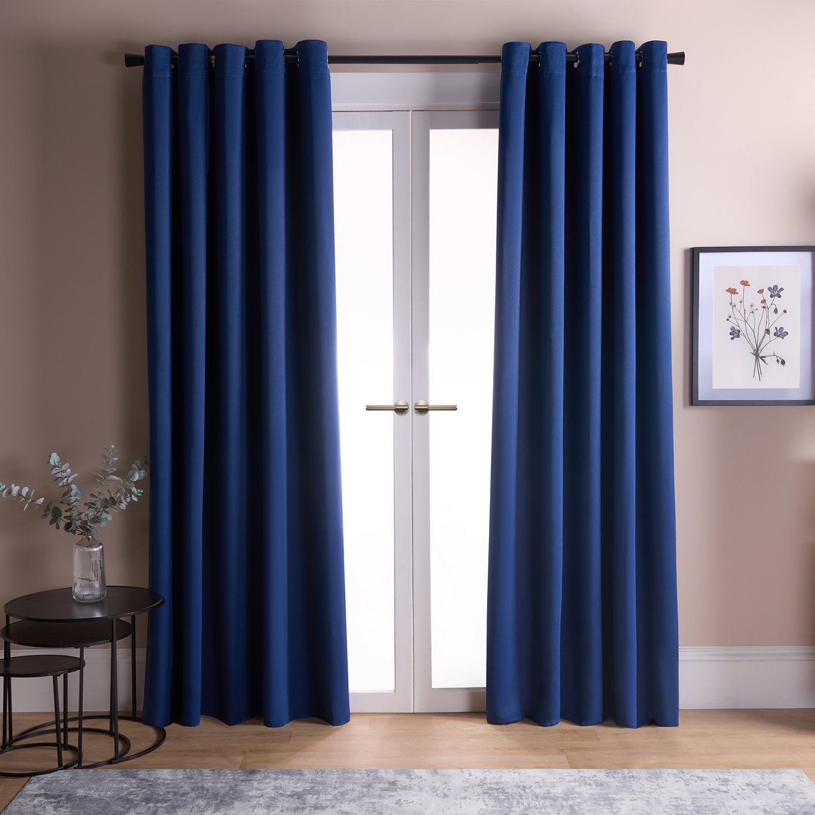 OHS Essentials Plain Eyelet Blackout Curtains 168 x 229cm - Navy
