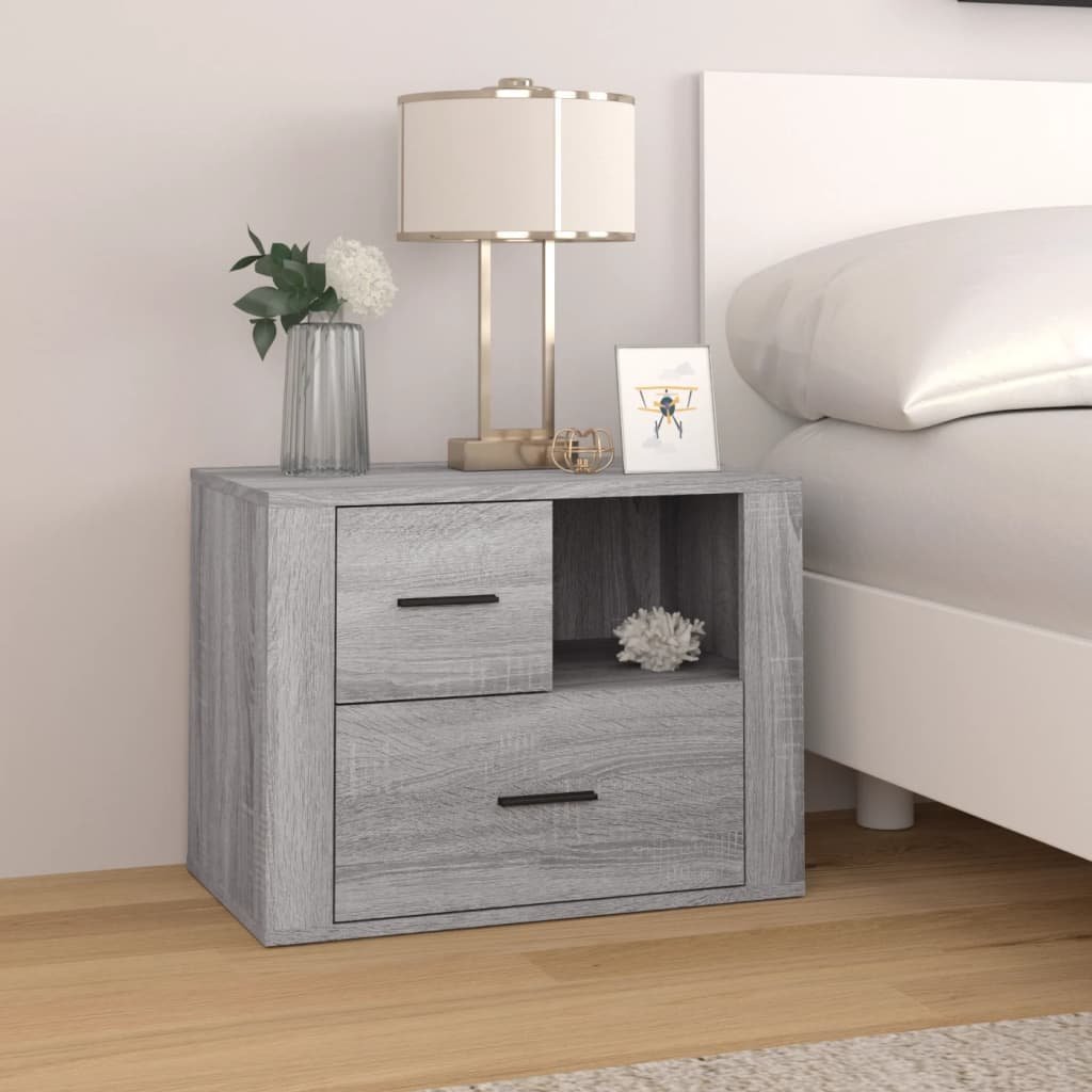 Walplus 2 Drawer Engineered Wood Bedside Cabinet - Grey Sonoma - 60 x 36 x 45 cm