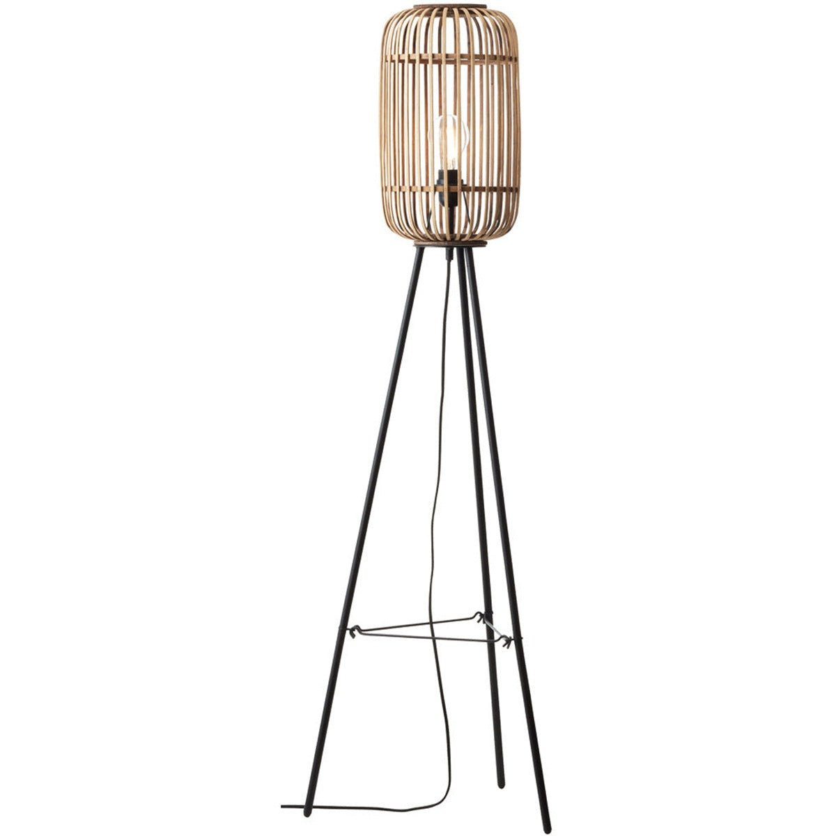 Loops Direct Steel Bamboo and Wood Floor Lamp - Natural Bamboo and Matt Black