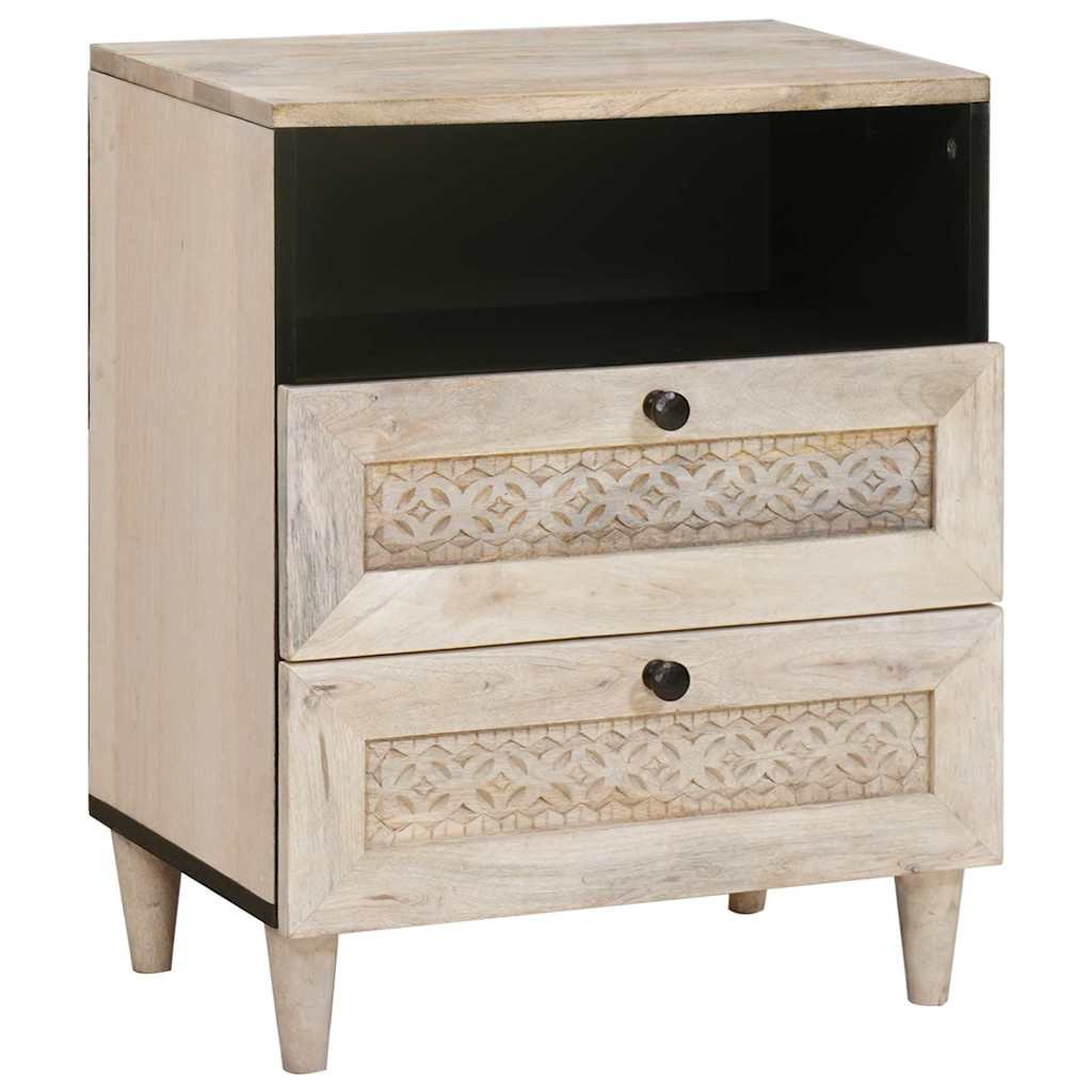 Walplus 2 Drawer Wood Bedside Cabinet 1 Shelf - White - 50 x 33 x 62 cm