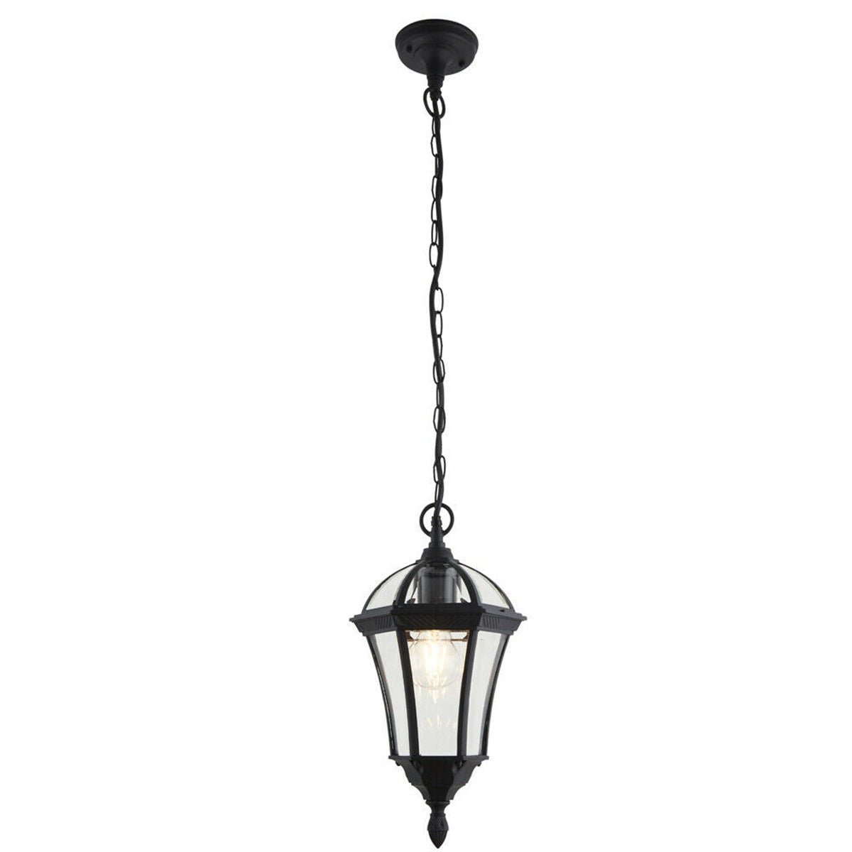 Loops Direct Die Cast Aluminium Hanging Lantern - Black and Clear Glass