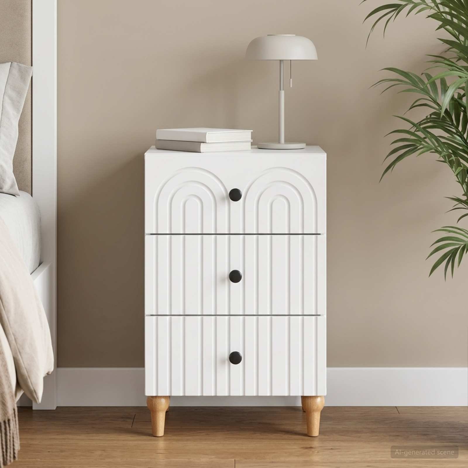 Walplus Engineered Wood Bedside Table - White - 43 x 41 x 66.5 cm