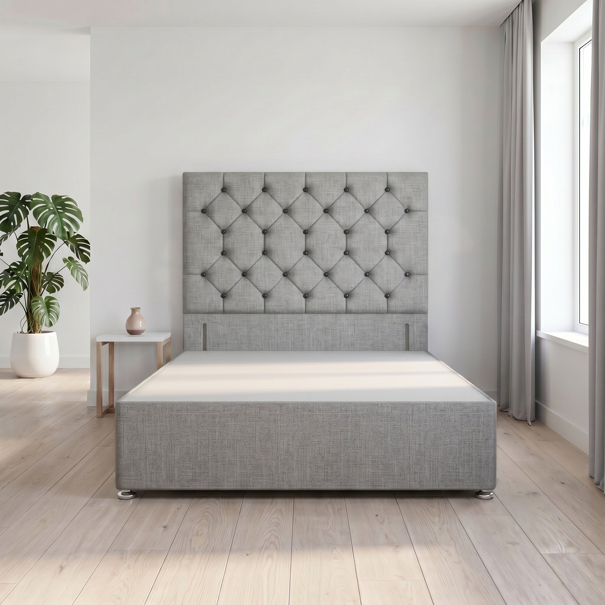 Somnior Diamante Linen 5FT King Divan Bed Base - Silver