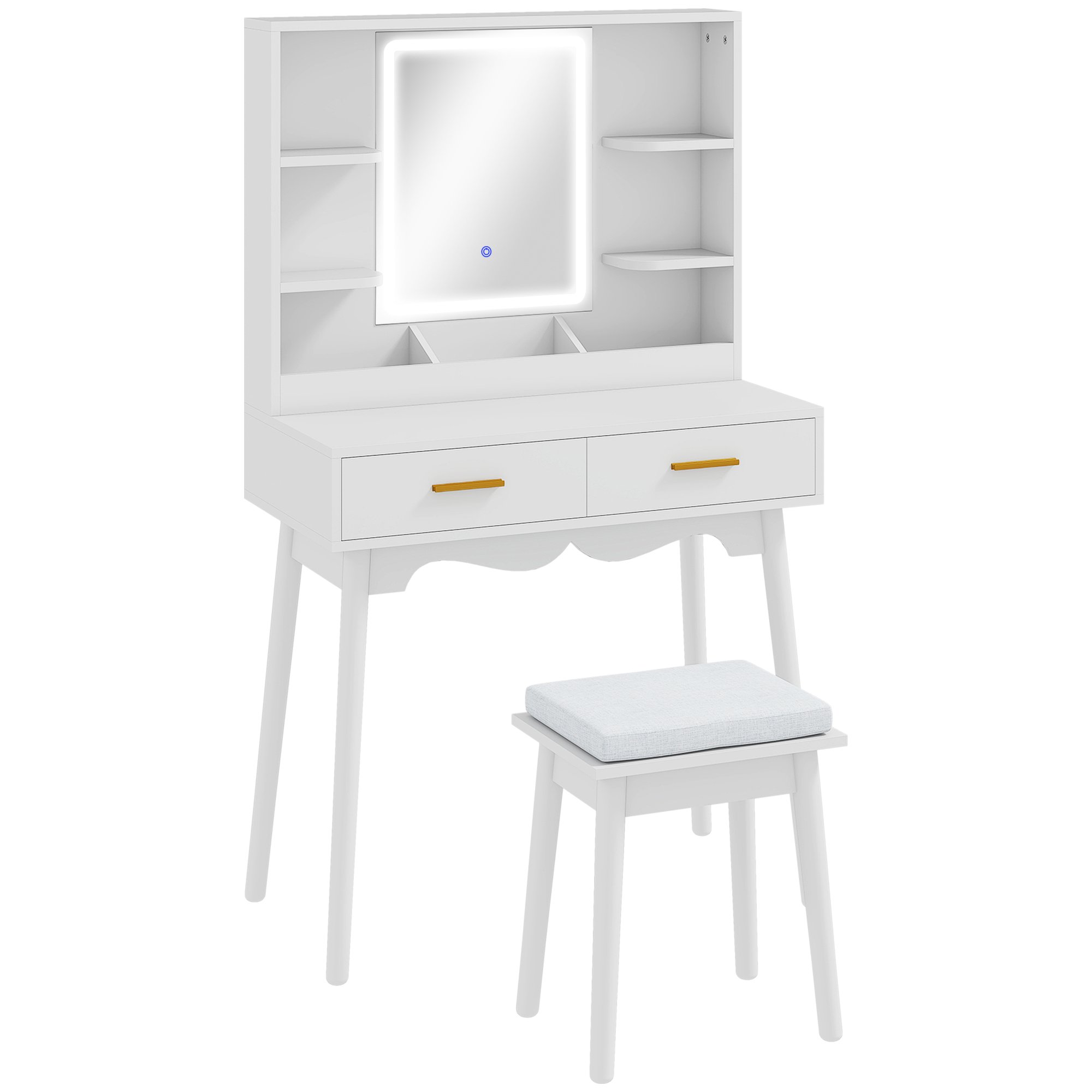HOMCOM Dressing Table with 3 Colour LED Lights Mirror and Cushioned Seat - White