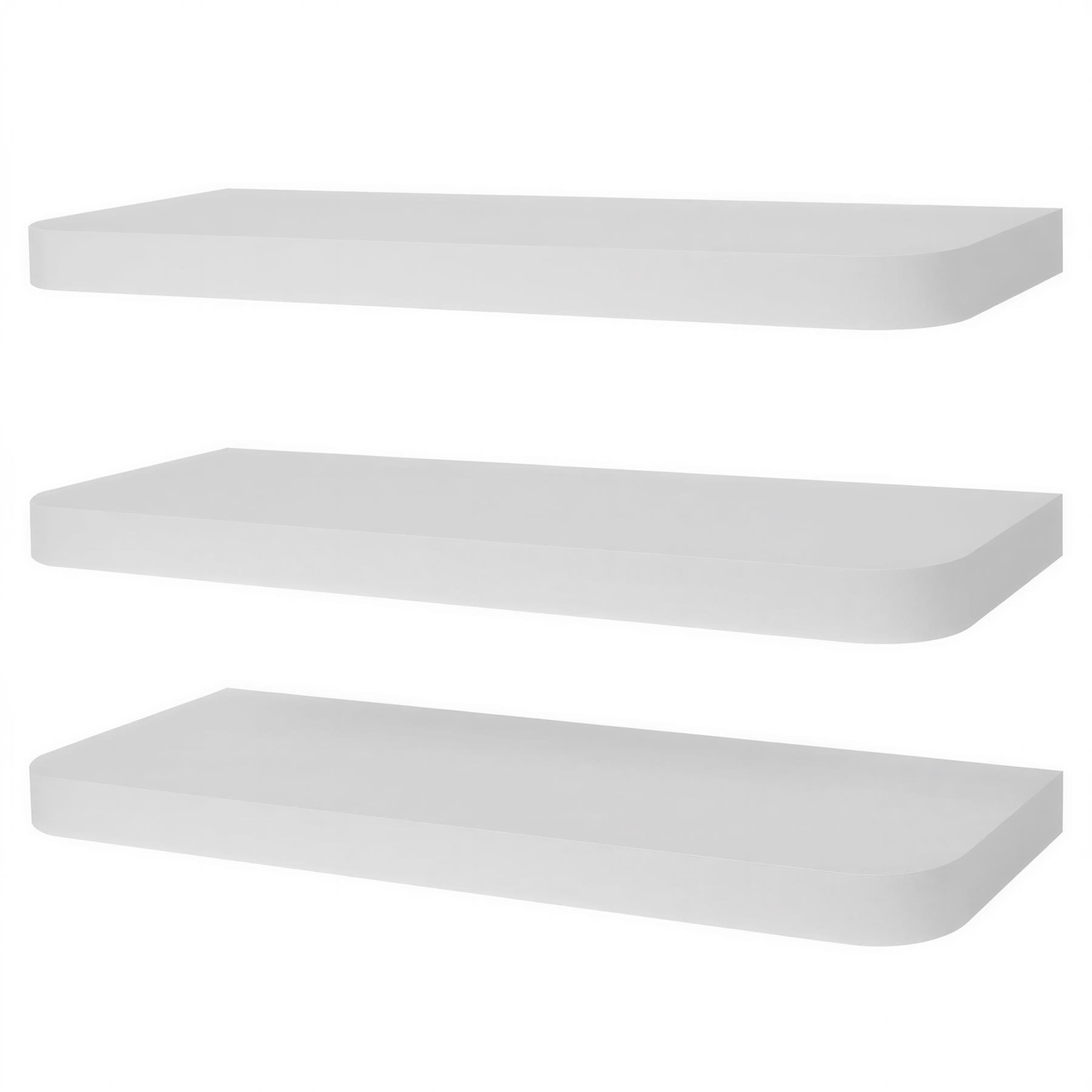 Harbour Housewares Rounded Wooden Floating Shelves Pack of 3 - White