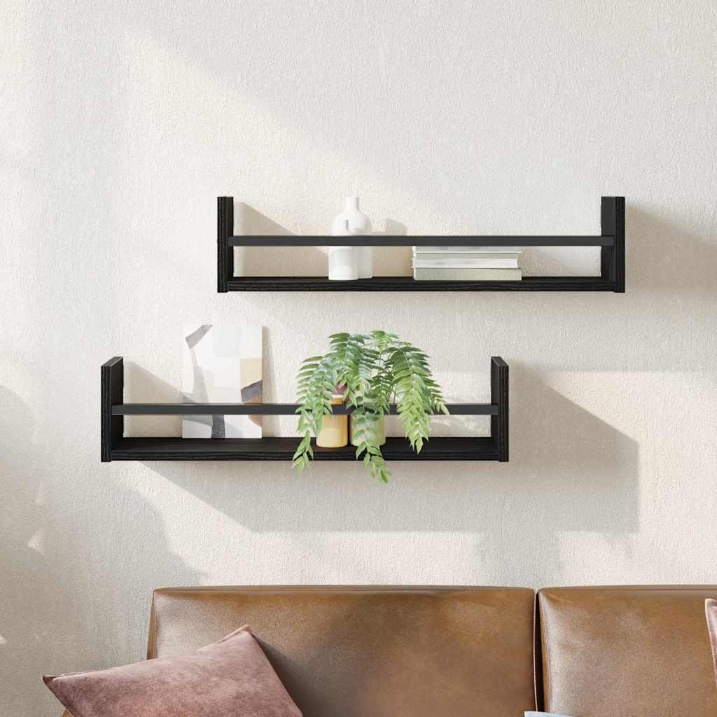 Walplus Pack of 2 Wall Shelf - Dark Oak - 60 x 16 x 14 cm