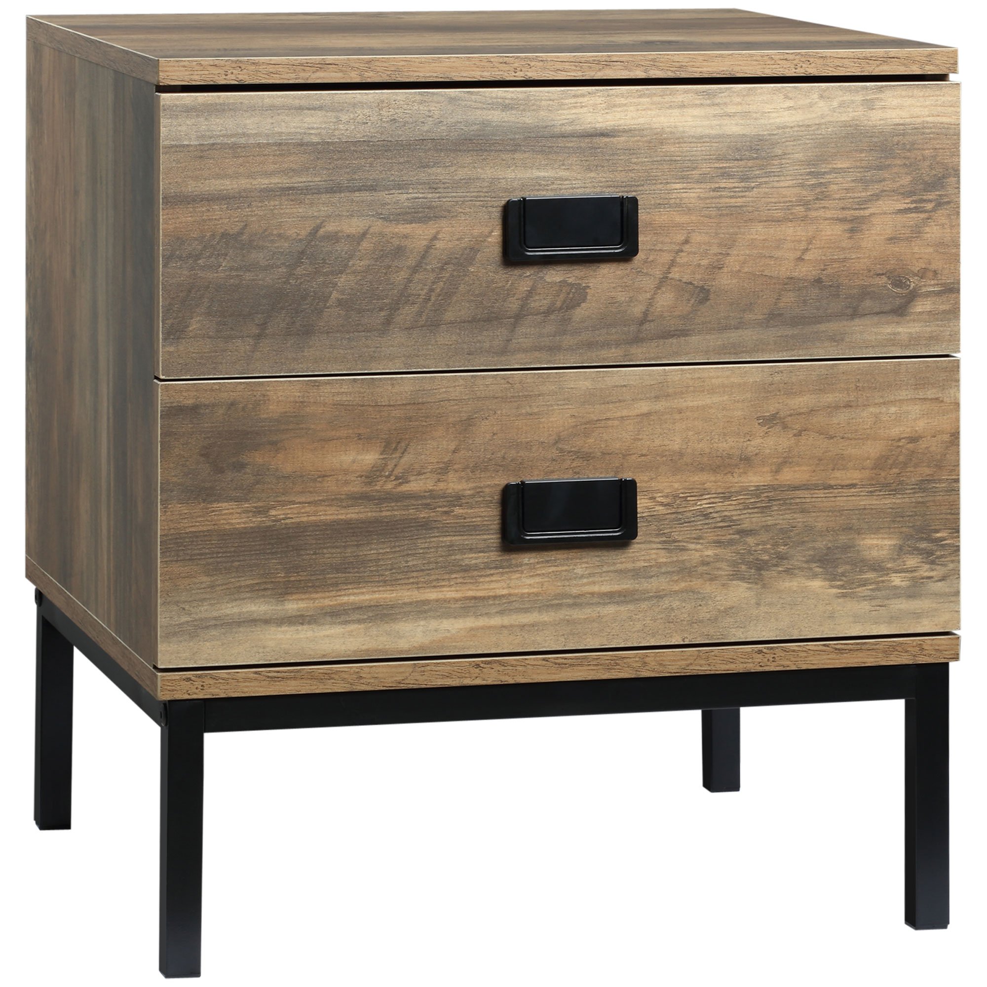 HOMCOM 2 Drawers Metal Frame Retro Bedside Table - Coffee