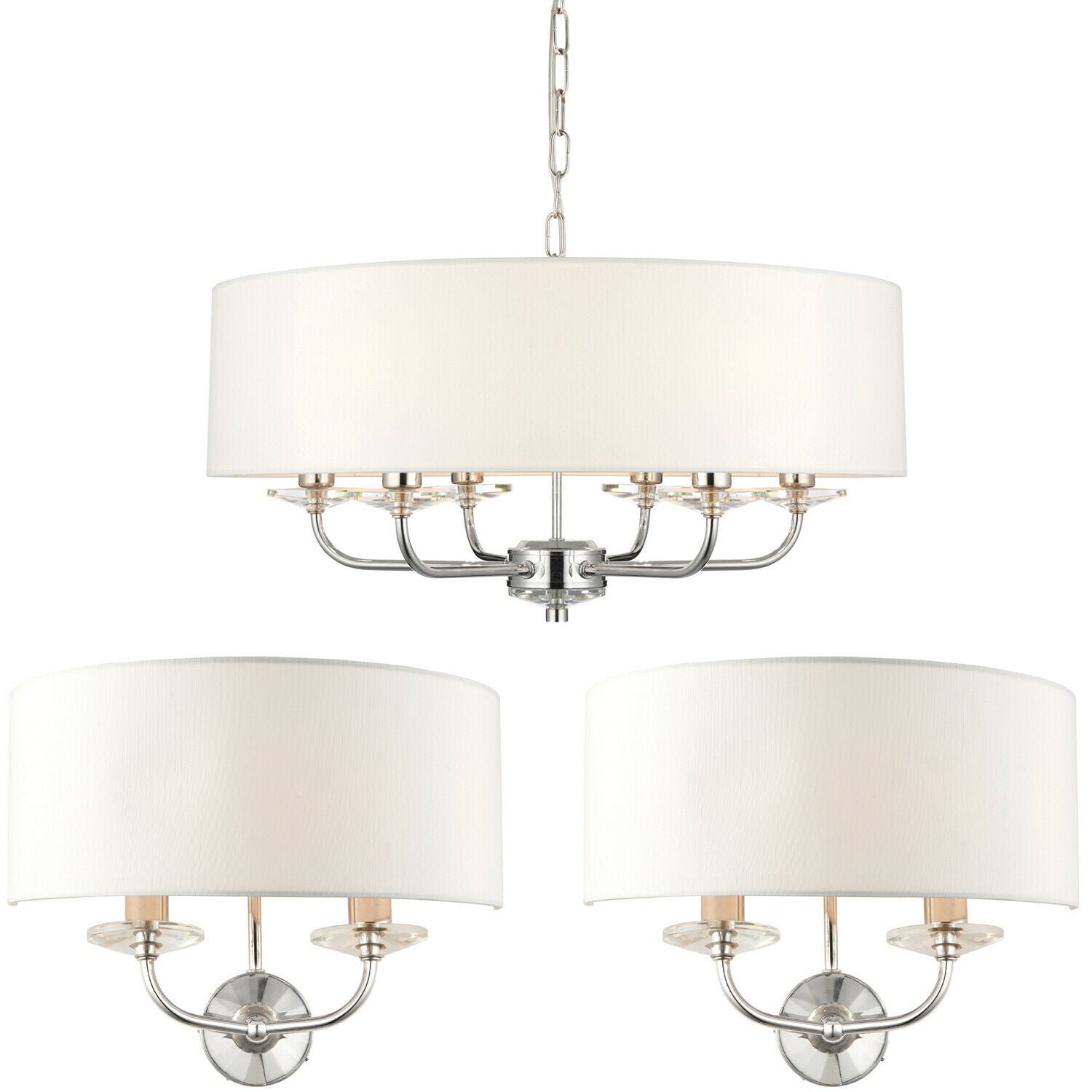 Loops Direct Steel Crystal Pendant and Twin Wall Lights - Nickel