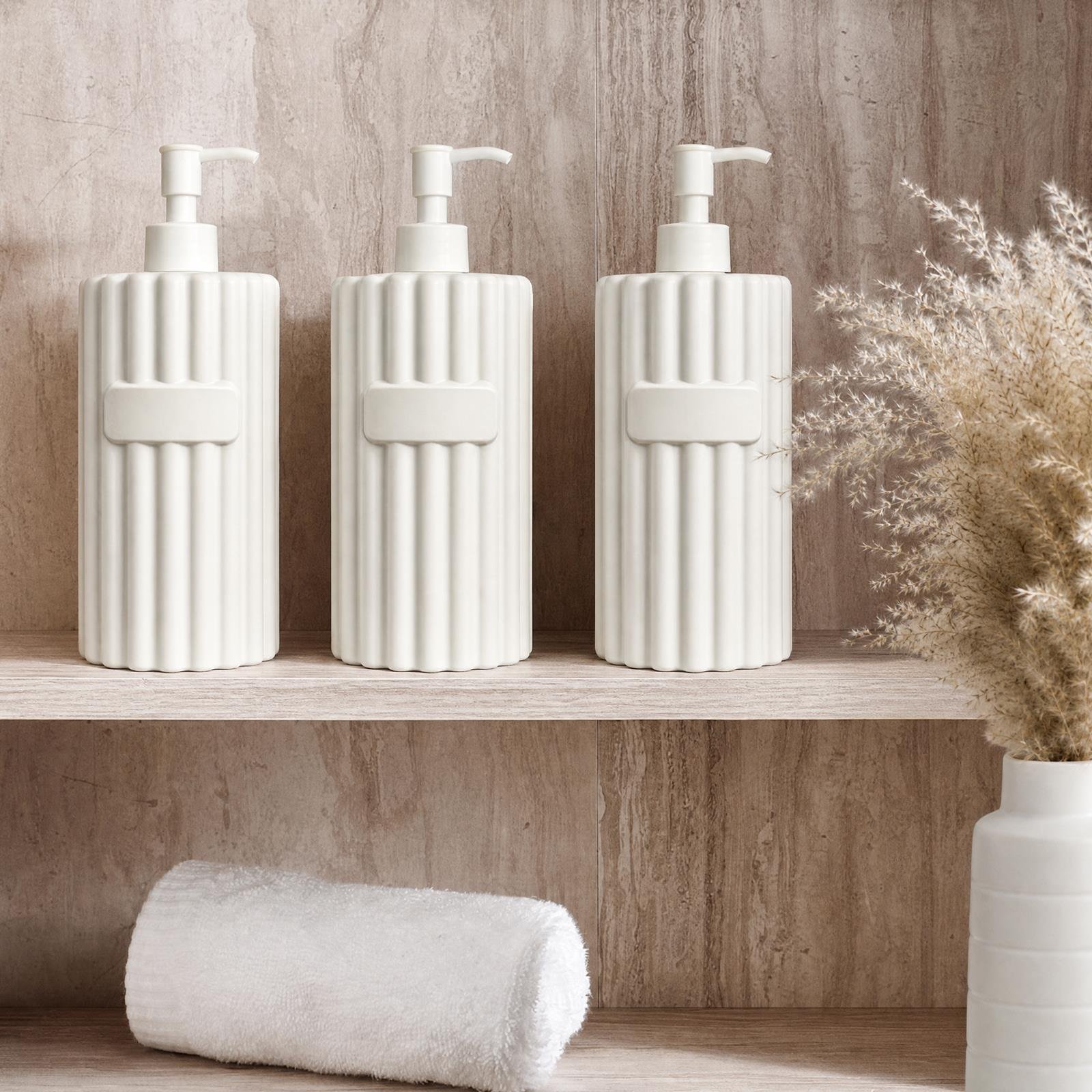 OHS 3 Pack Ribbed Soap Dispenser Bottles - Cream
