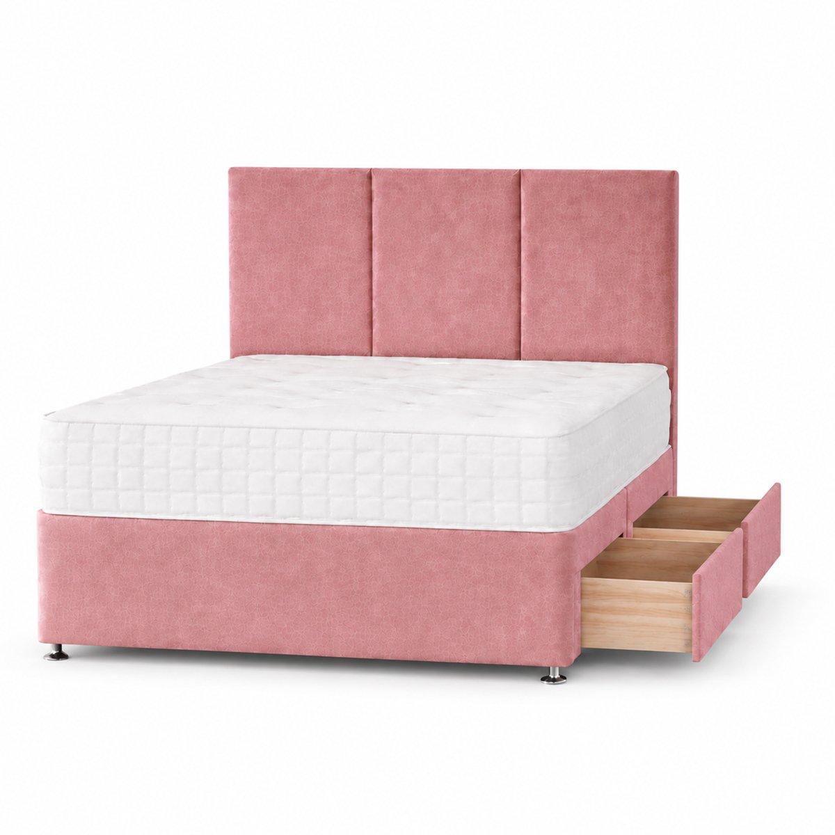 Comfy Deluxe 4ft6 Double   2 Drawer Plush Velvet Divan Bed Set -  Pink