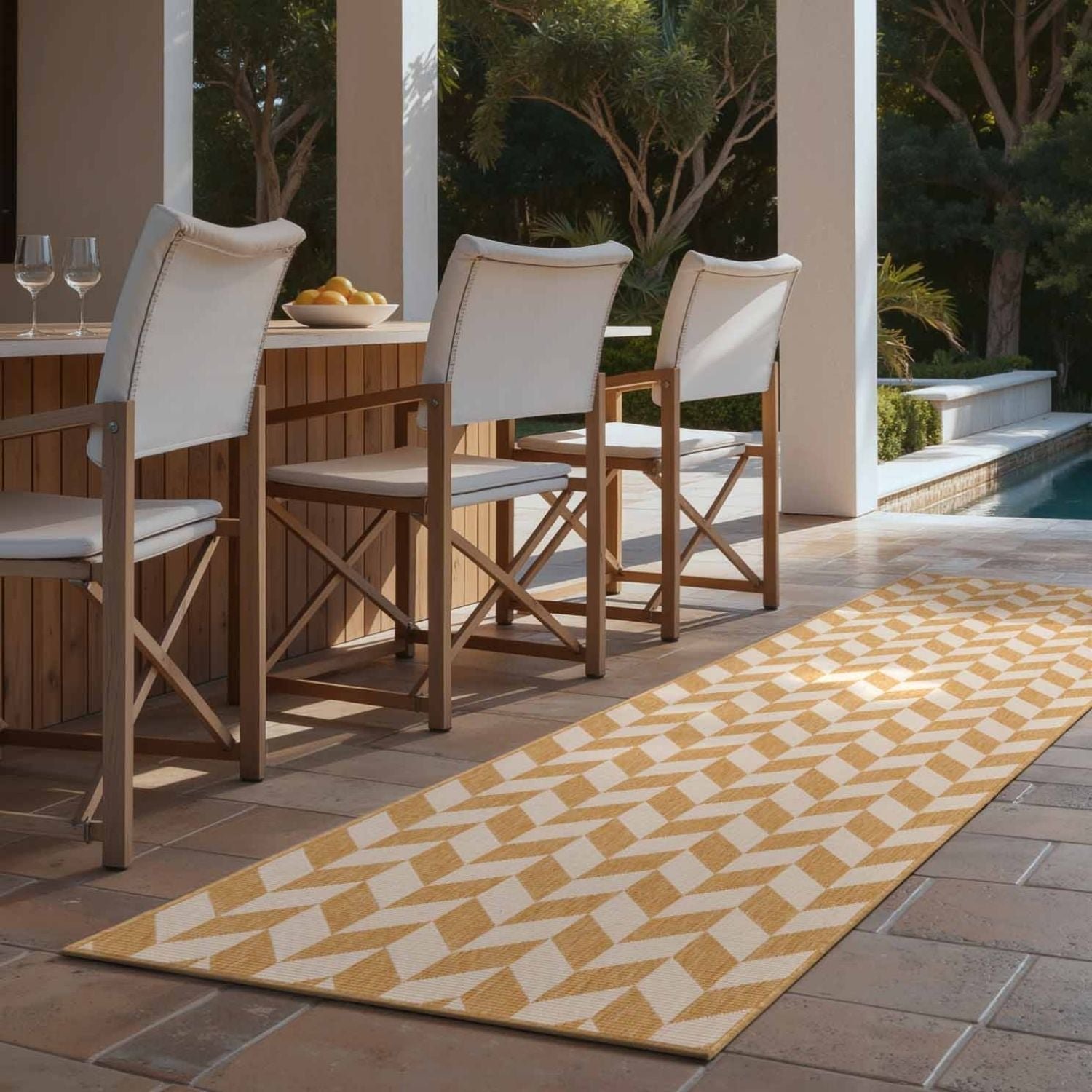 Ted Baker White and Yellow Terrick  Outdoor Reversible Runner Rug - 80 x 200cm