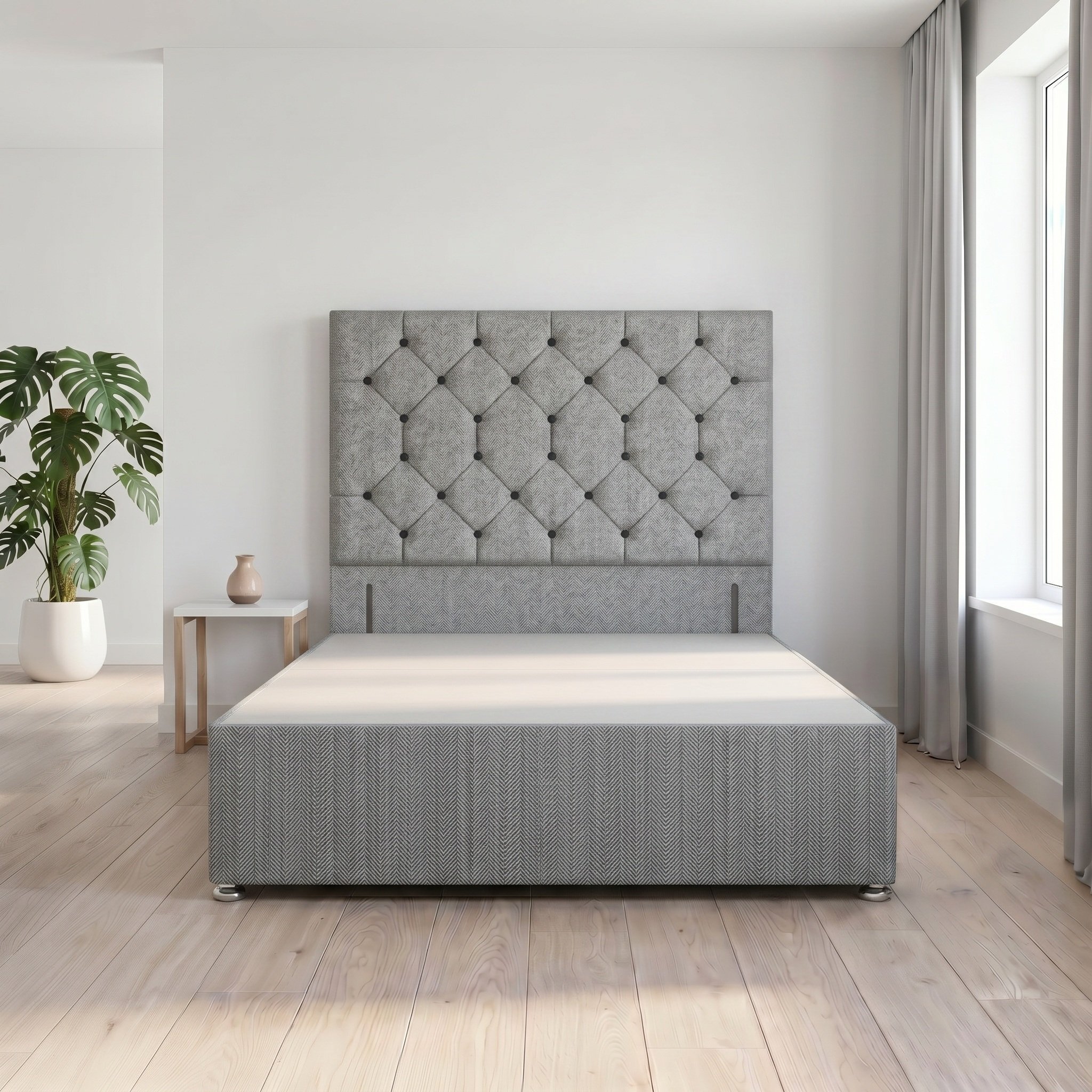 Somnior Diamante Tweed 4FT Small Double Divan Bed Base - Grey