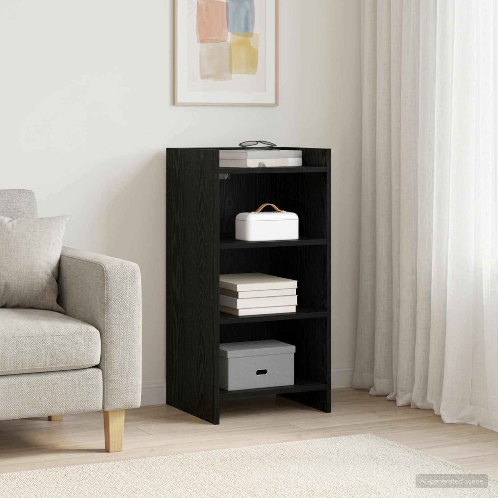 Walplus 3 Shelf Rectangular Sideboard - Black Oak - 40 x 36 x 80 cm