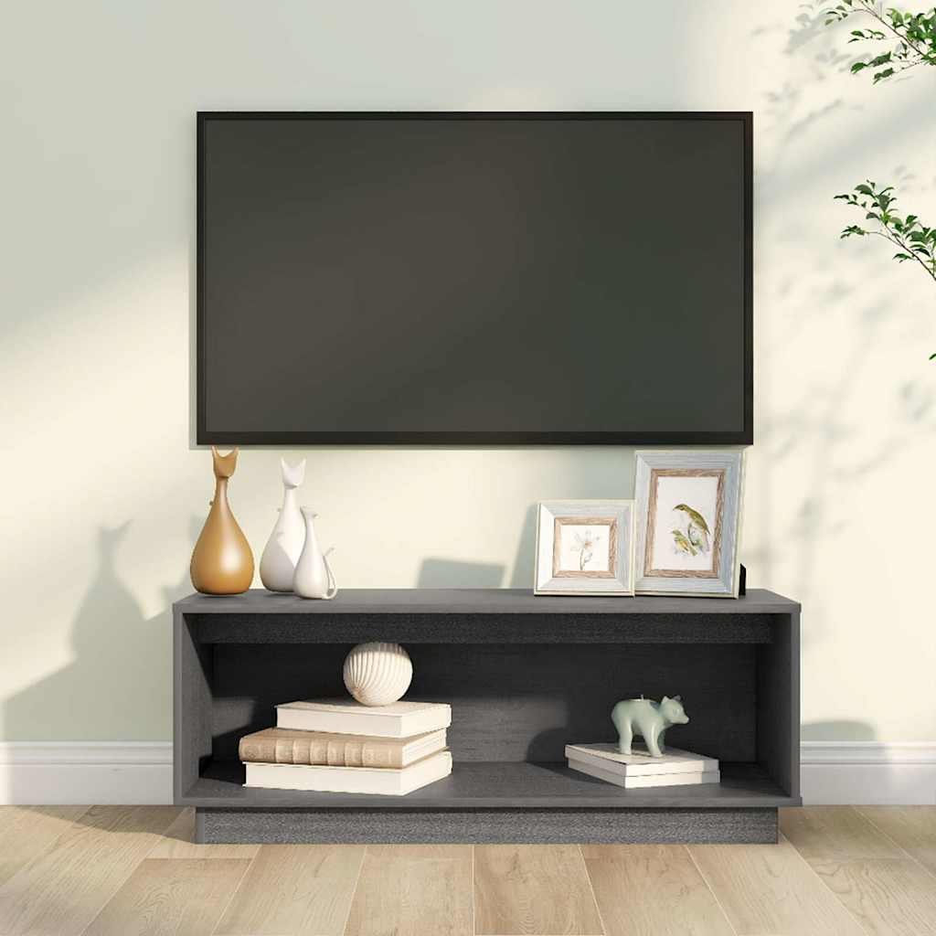 Walplus Solid Pine TV Cabinet - Grey - 90 x 35 x 35 cm