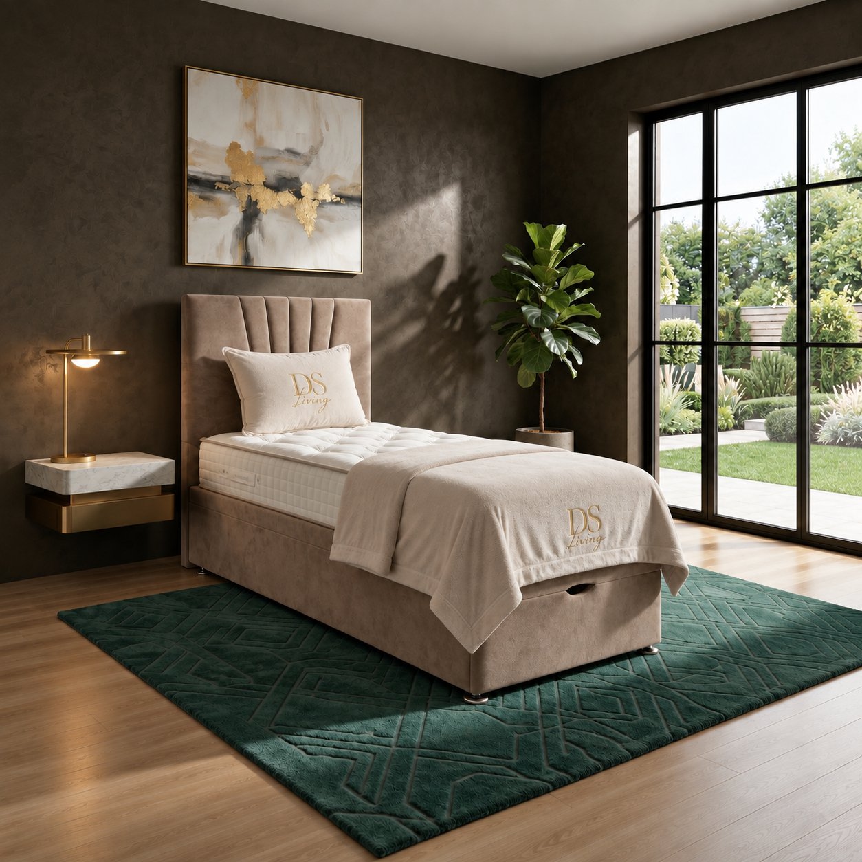 DS Living Vesper Single Velvet Ottoman Bed Frame - Mink