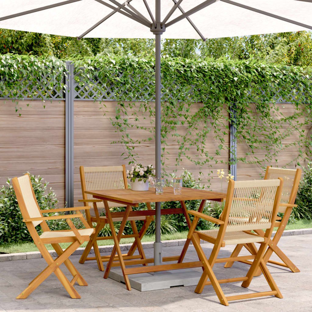 Walplus 5 Piece Acacia Wood Folding Garden Dining Set - Beige - 90 x 90 x 75 cm