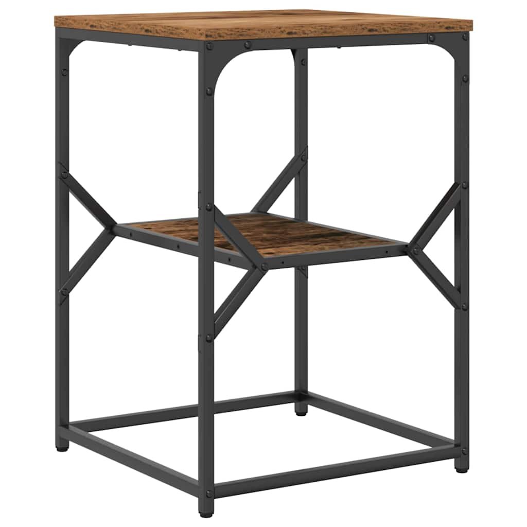 Walplus Engineered Wood and Steel Side Table - Dark Wood - 41 x 40 x 60 cm