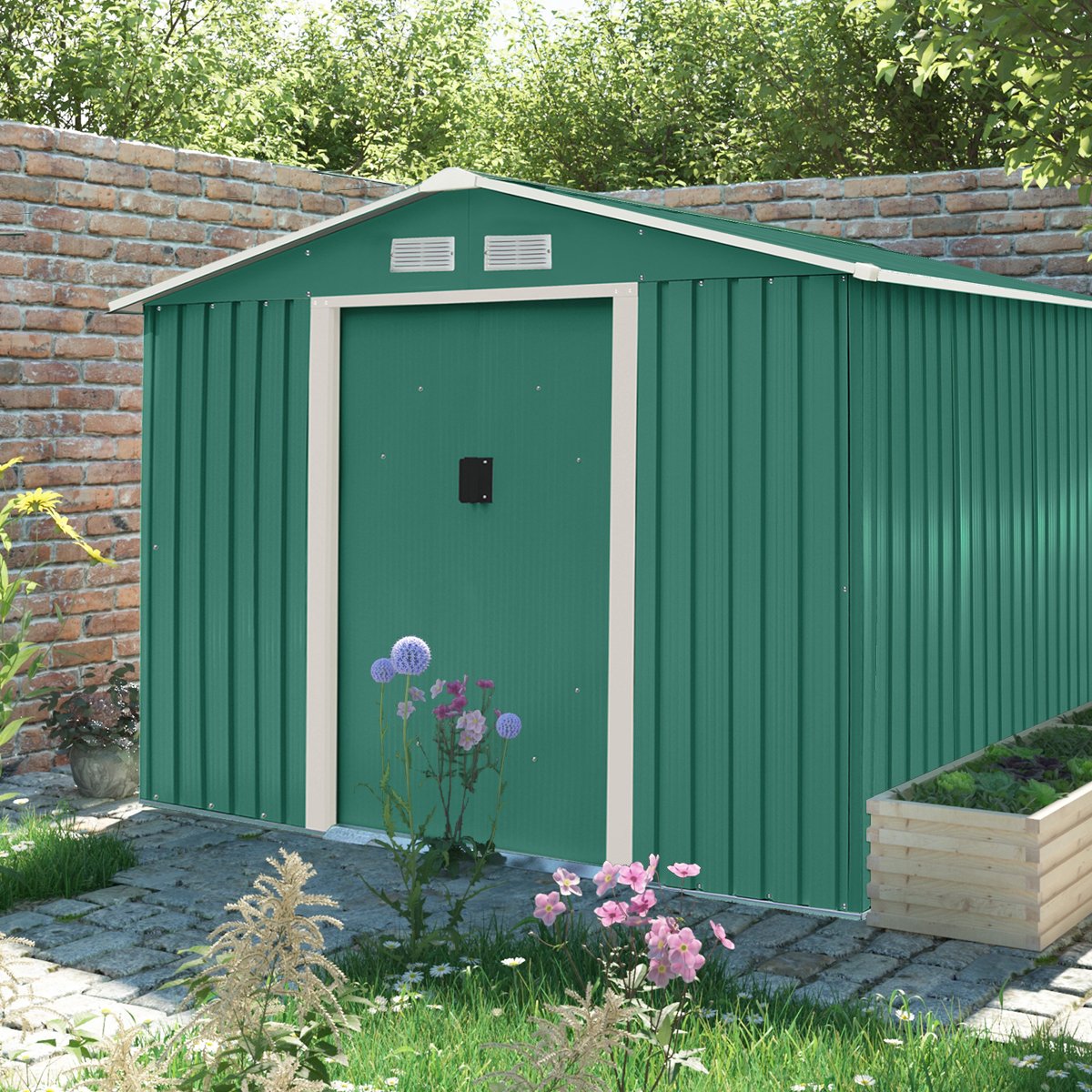 Charles Bentley 8ft x 10ft Metal Garden Storage Outdoor Shed Zinc Frame - Green