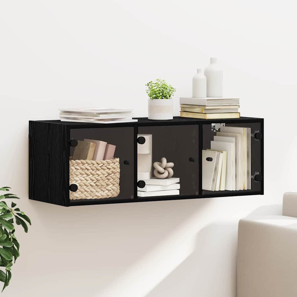Walplus Engineered Wood Glass Door Wall Cabinet - Black Ash - 102 x 37 x 35 cm