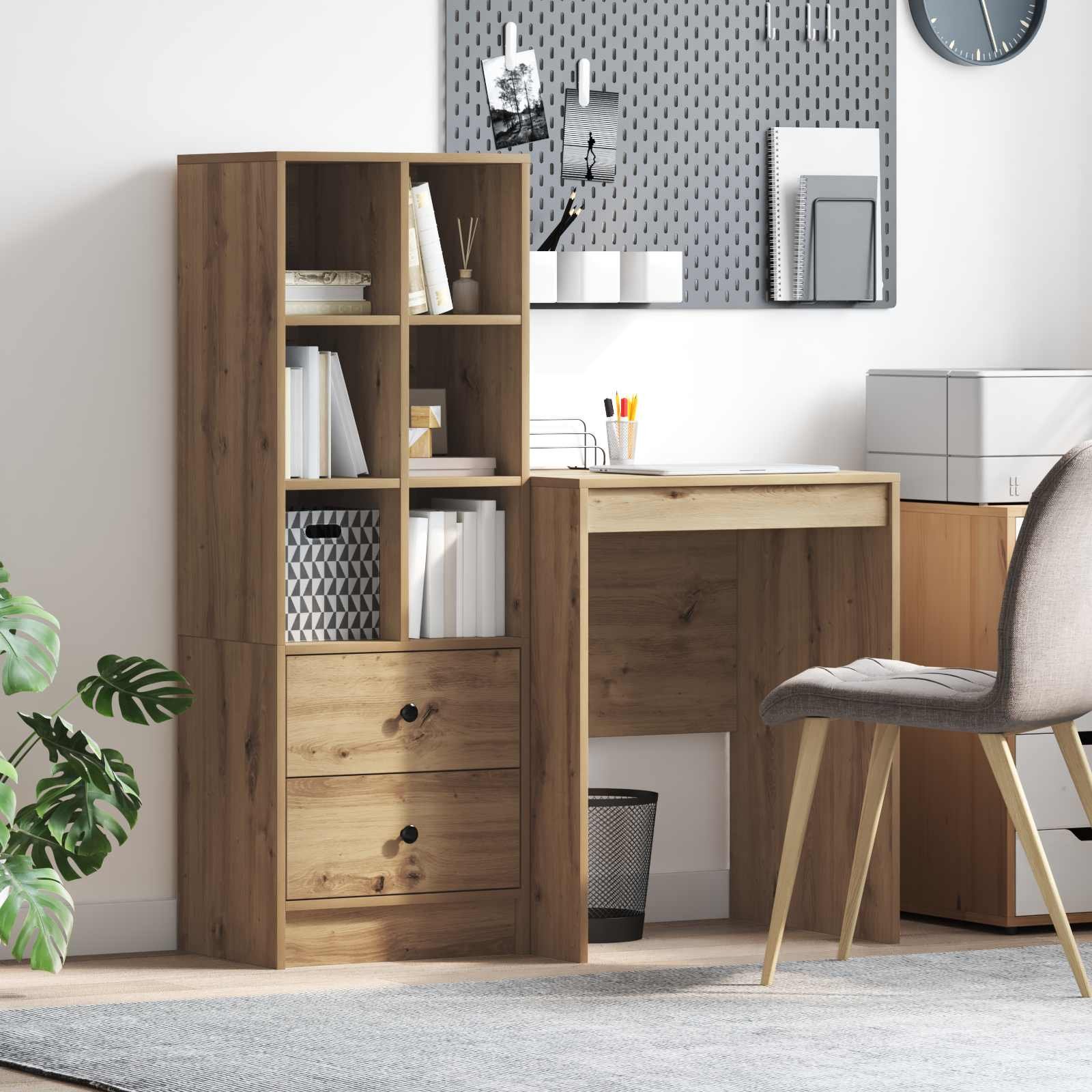 Walplus Pack of 2 Desk - Oak - 105.5 x 50 x 127 cm