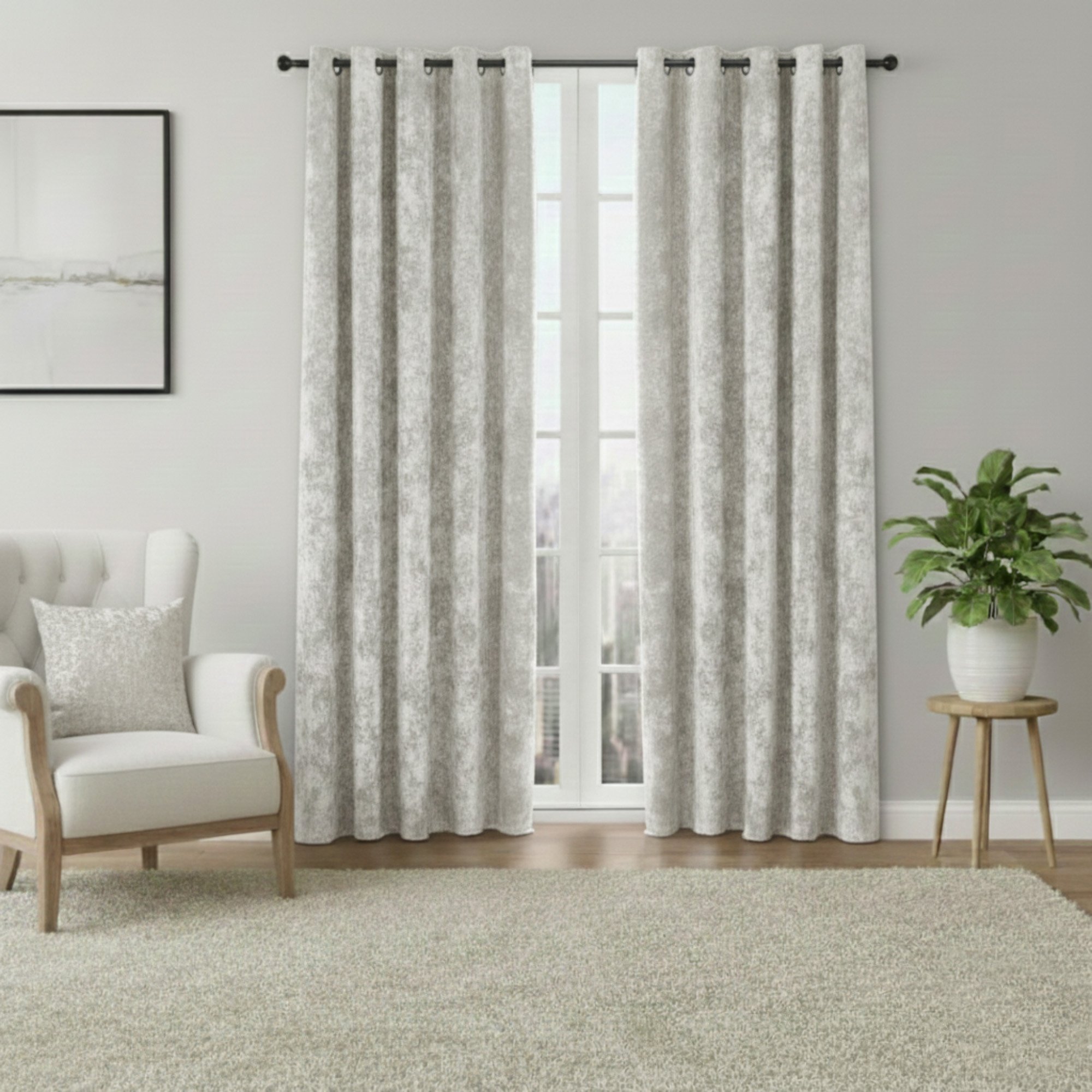 Snug City Crushed Velvet Soft Touch Eyelet Curtains – Cream – 117x137cm