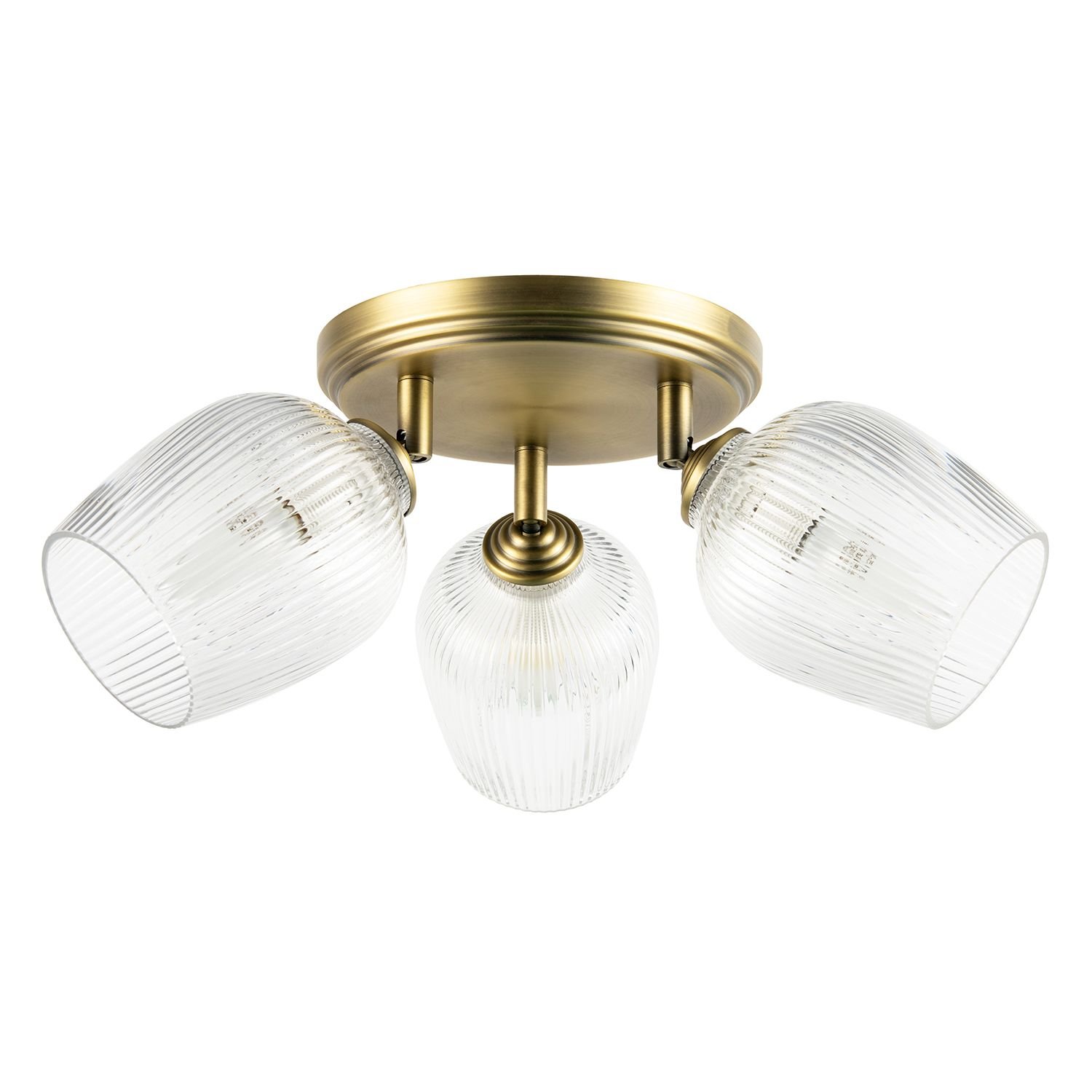 Happy Homewares Antique Brass Triple Spot with Clear Ceiling Light - 47cm