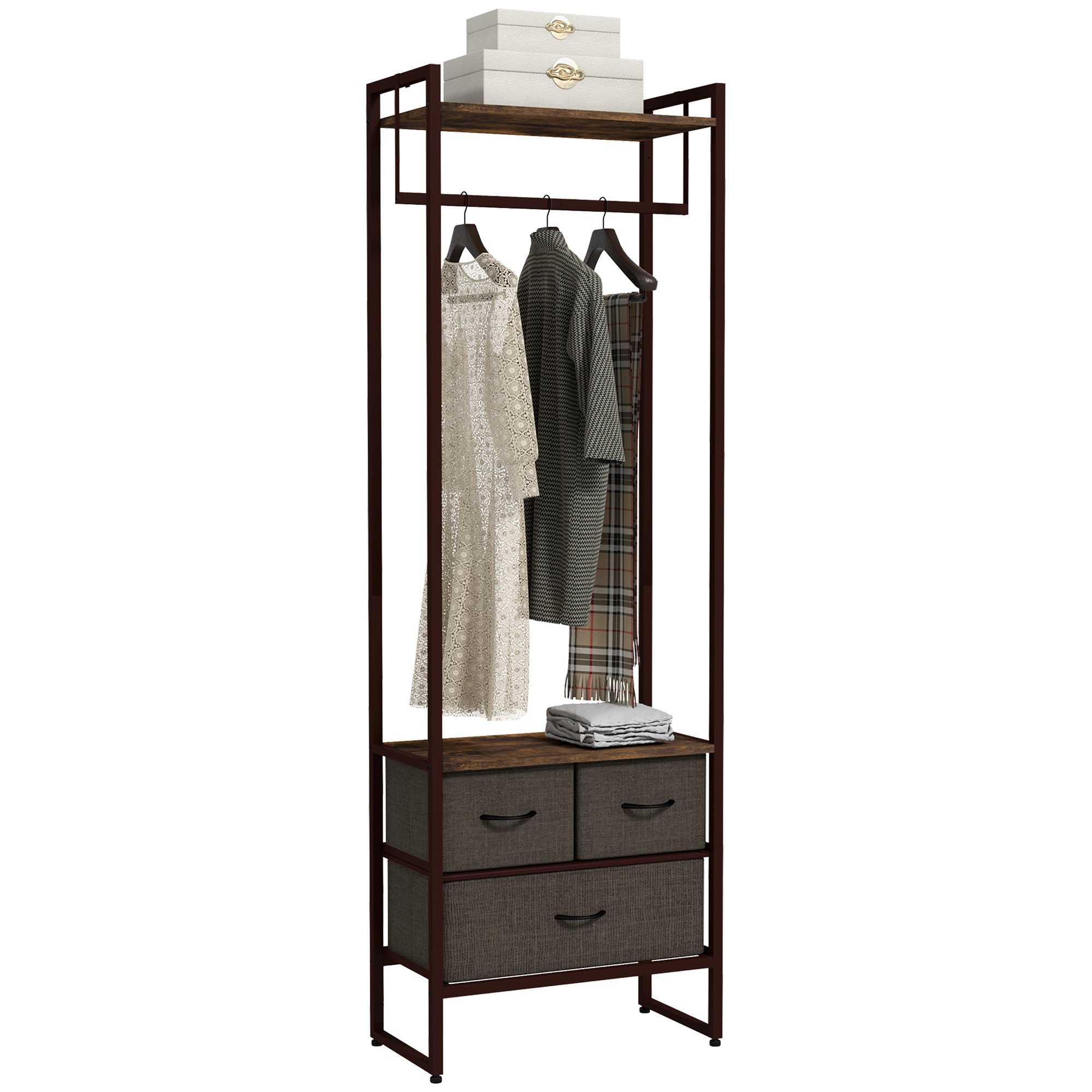 HOMCOM 3 Fabric Drawers Free Standing Clothes Rail - Rustic Brown