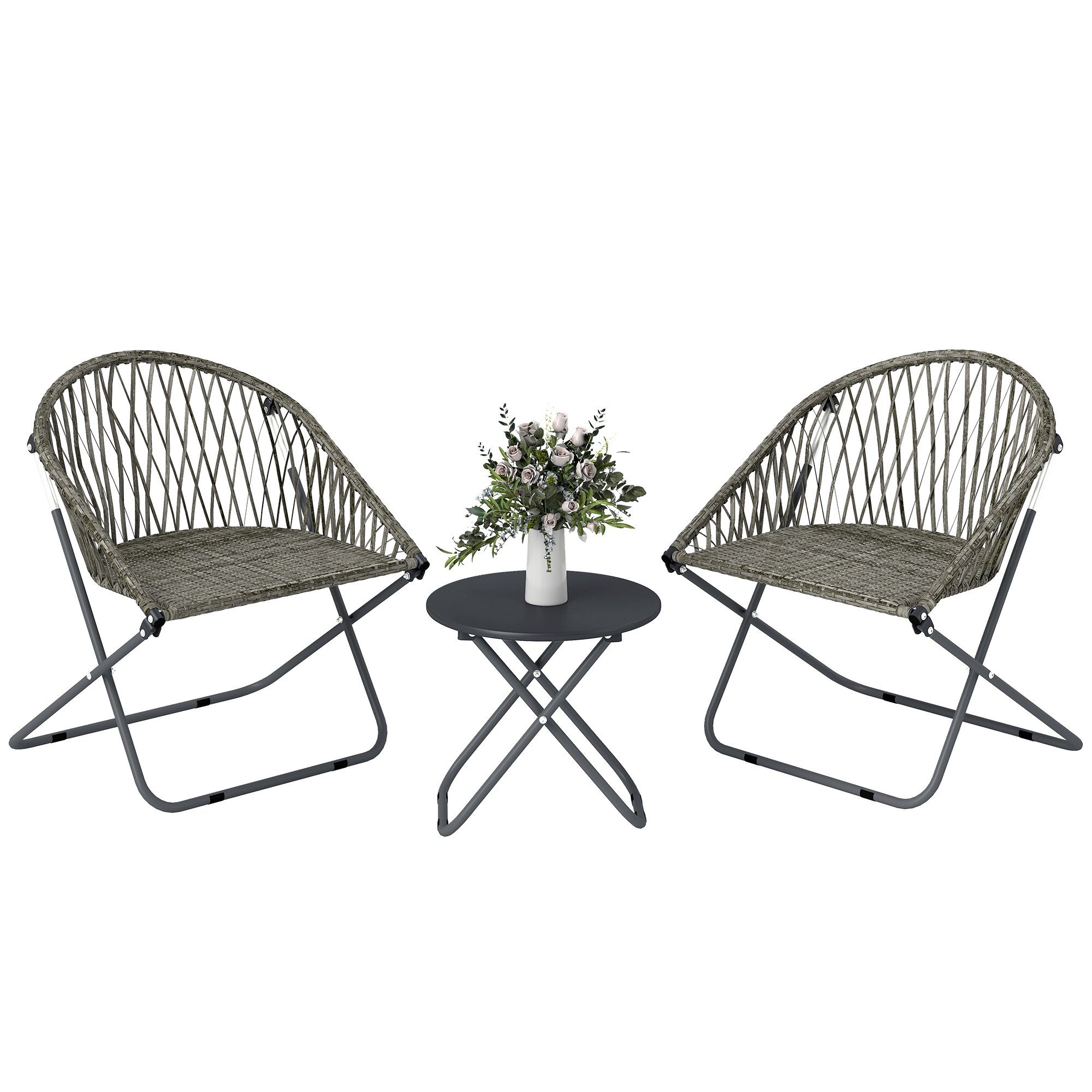 Outsunny 2 Seater Rattan Foldable Garden Bistro Set - Grey