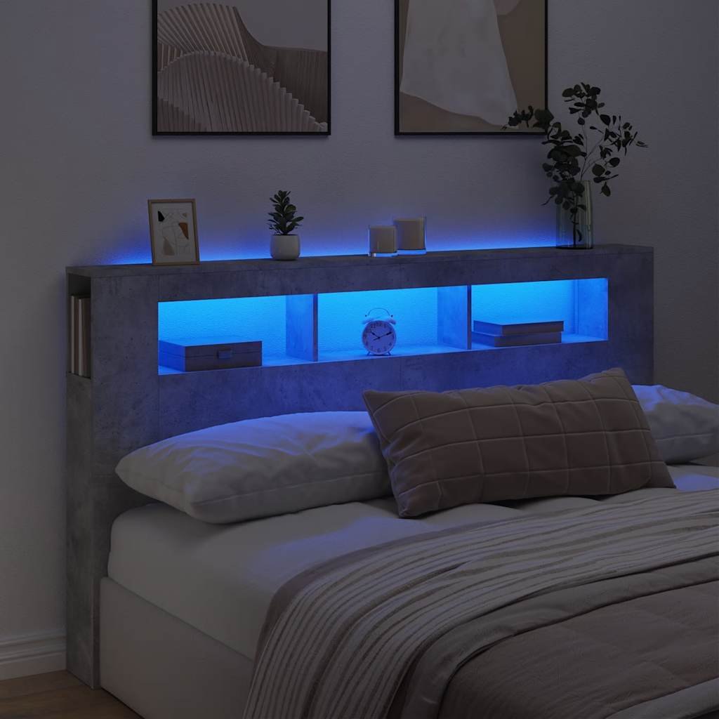 Walplus Engineered Wood LED Headboard - Granite Grey - 180 x 18.5 x 103.5 cm