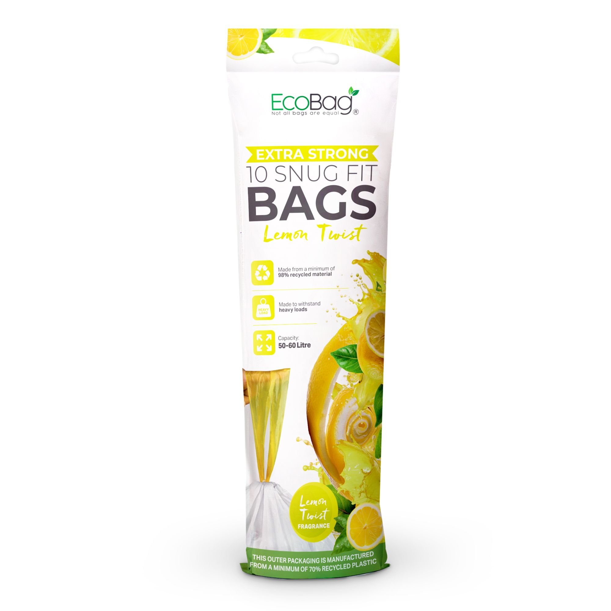 EcoBag 60L Lemon Scented Extra Strong Kitchen Drawstring Bin Liners - Pack of 10