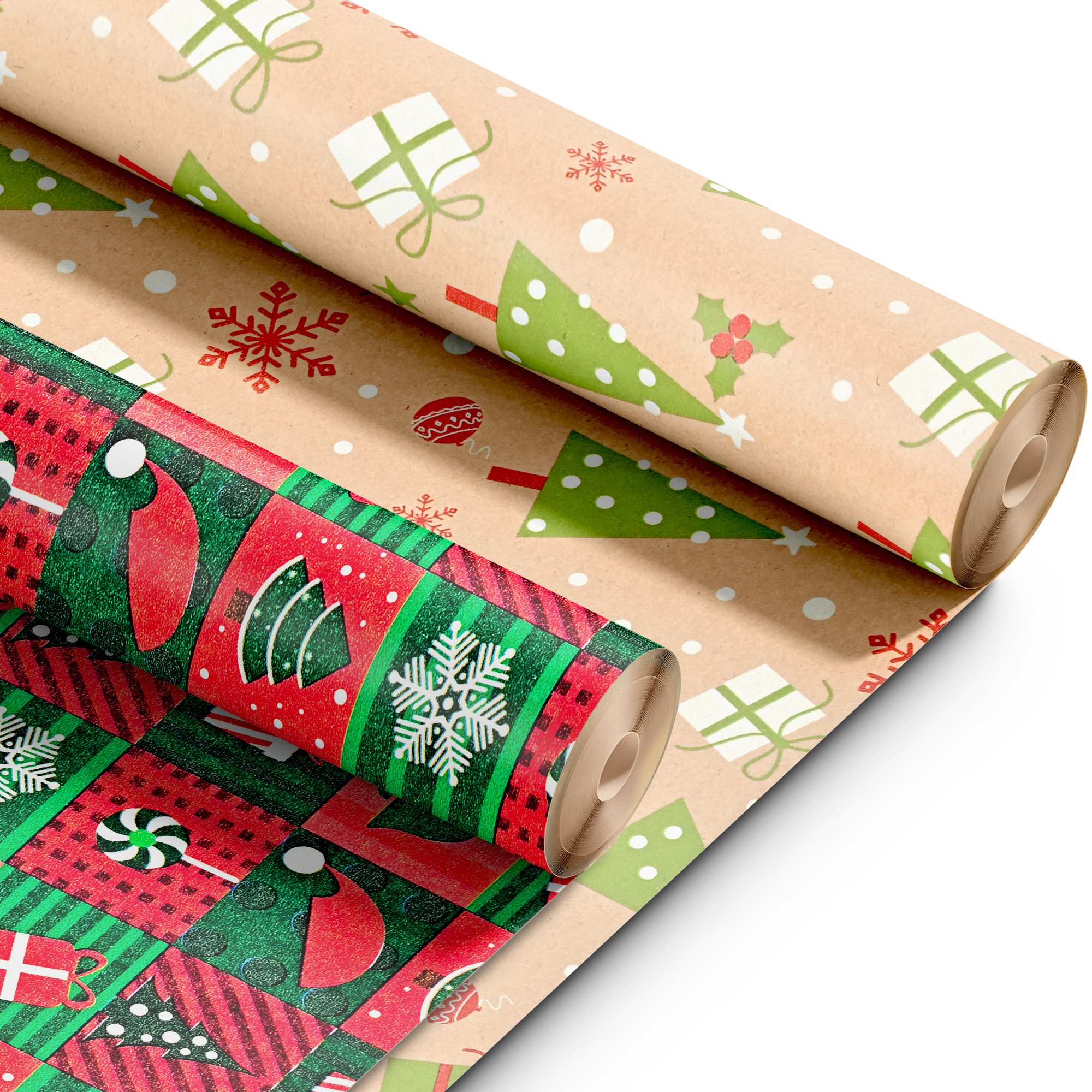 Kraft & Co Pack of 2 44.5cm x 25m Christmas Gift Wrap Rolls - Merry Christmas