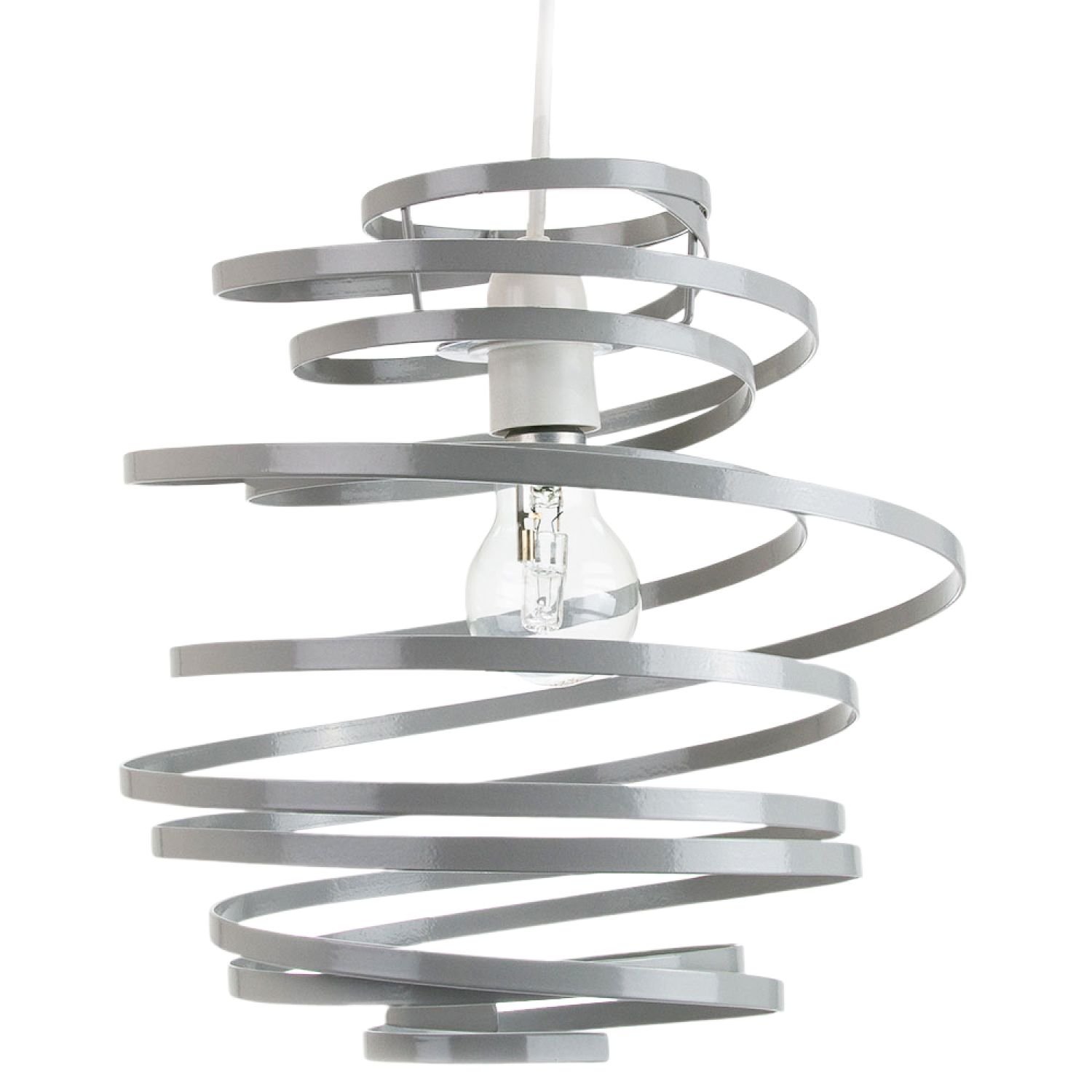 Happy Homewares Grey Gloss Metal Double Ribbon Spiral Swirl Pendant Shade - 23cm