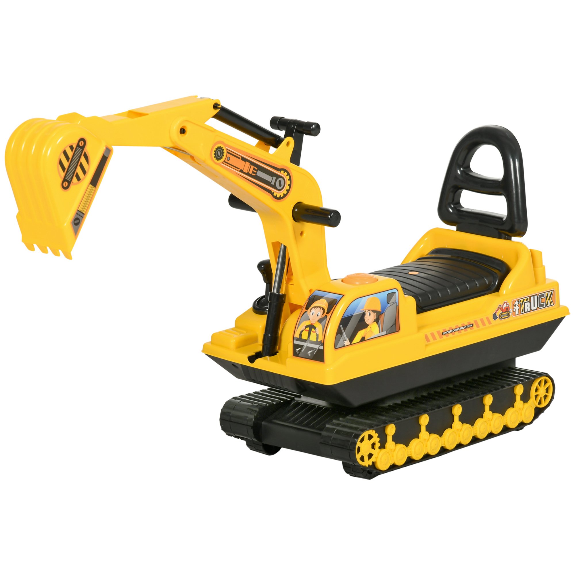 HOMCOM 18-48 Months Storage Seat Adjustable Arm Ride on Digger Toy – Yellow