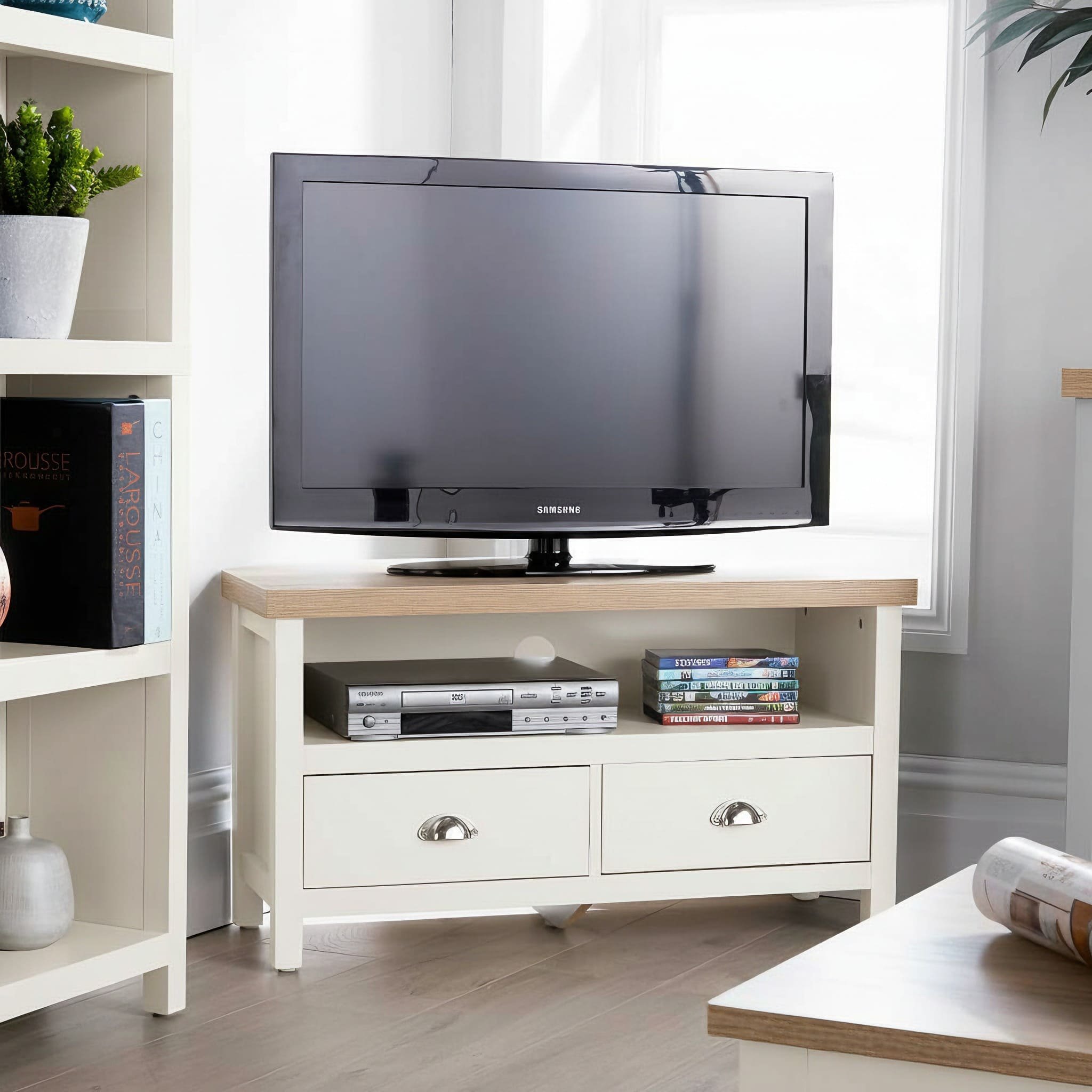 Home Source Avon Corner TV Stand with 2 Drawers - Cream