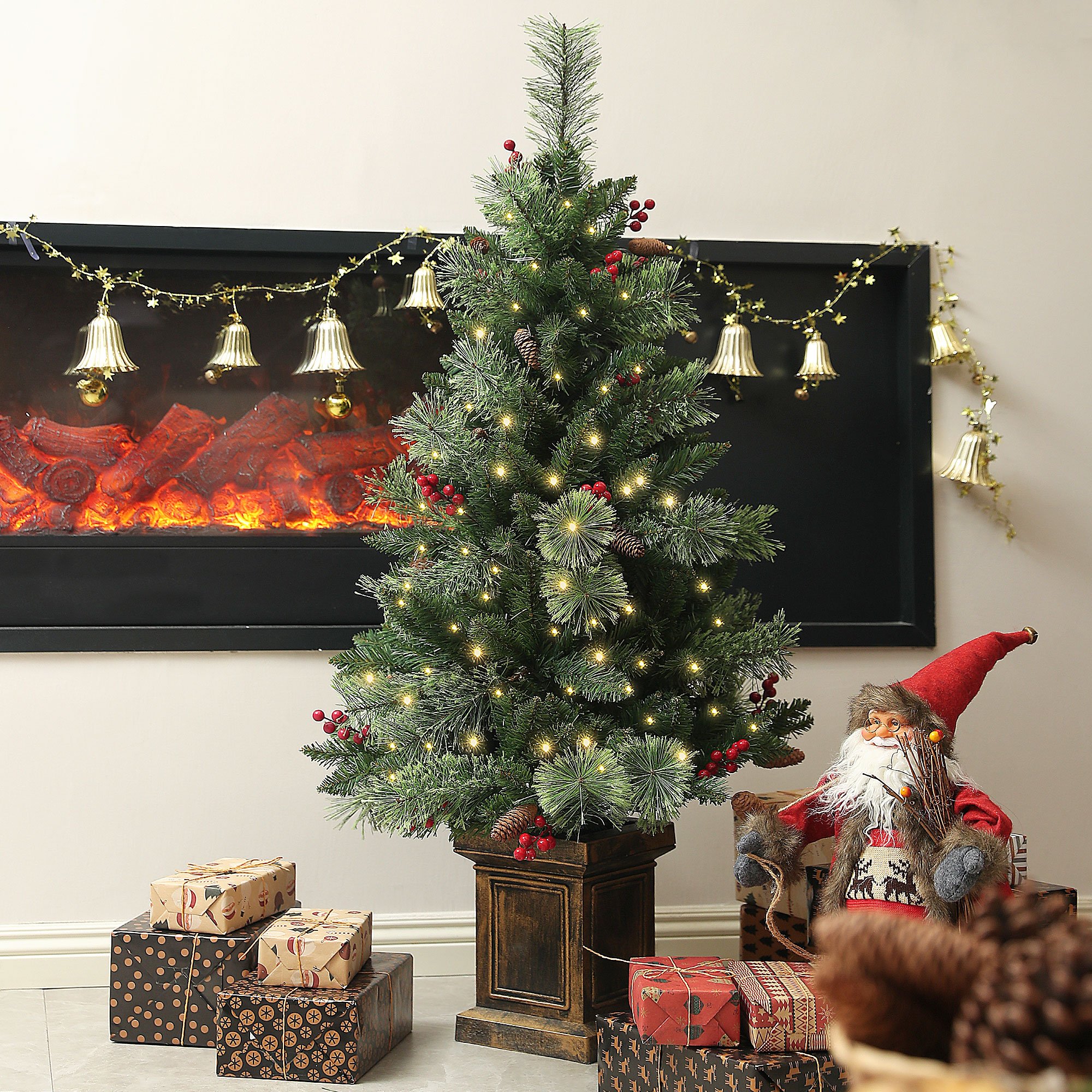 HOMCOM 4ft Artificial Christmas Tree with 100 Warm White LEDs - Green