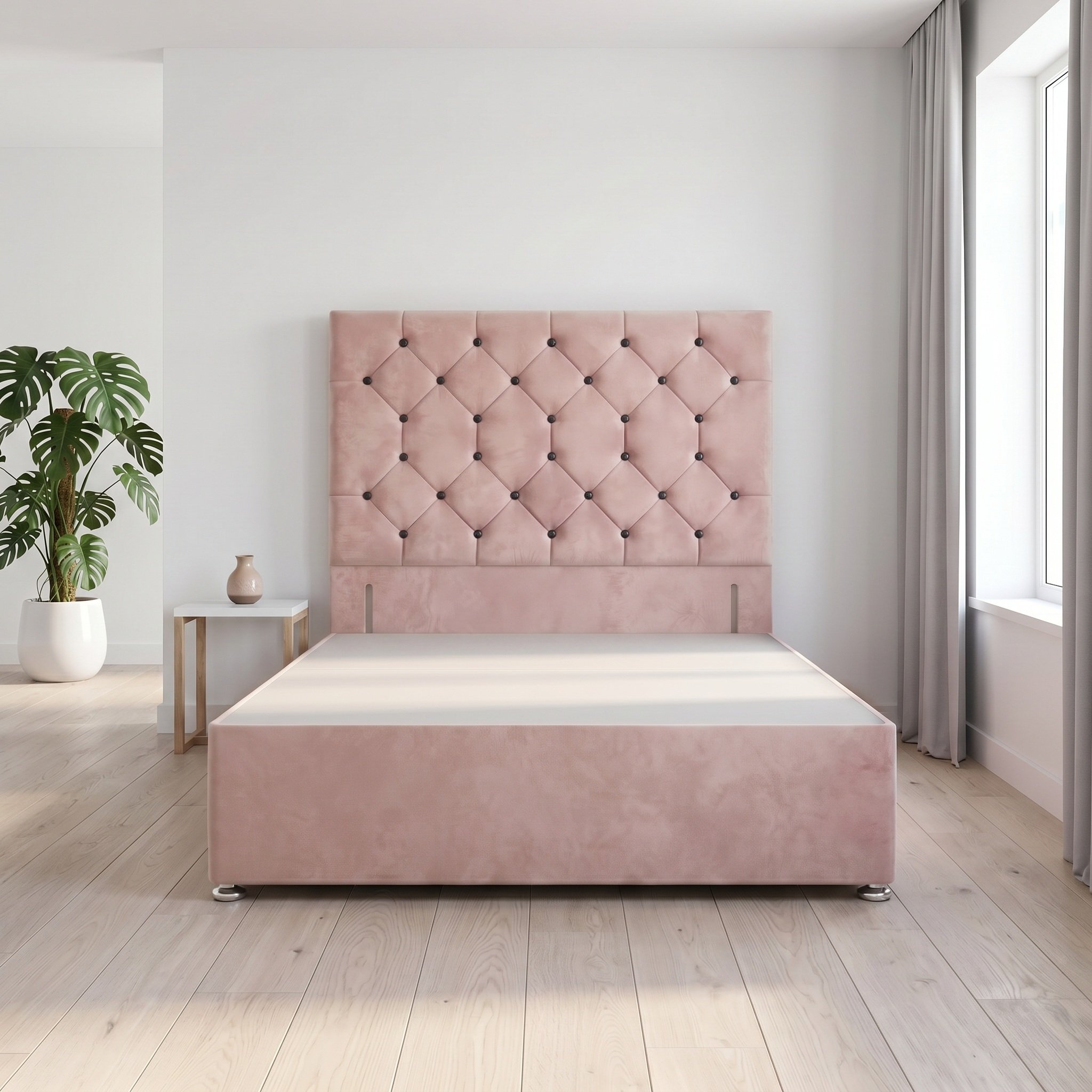 Somnior Diamante Velvet 2FT6 Small Single Divan Bed Base - Pink