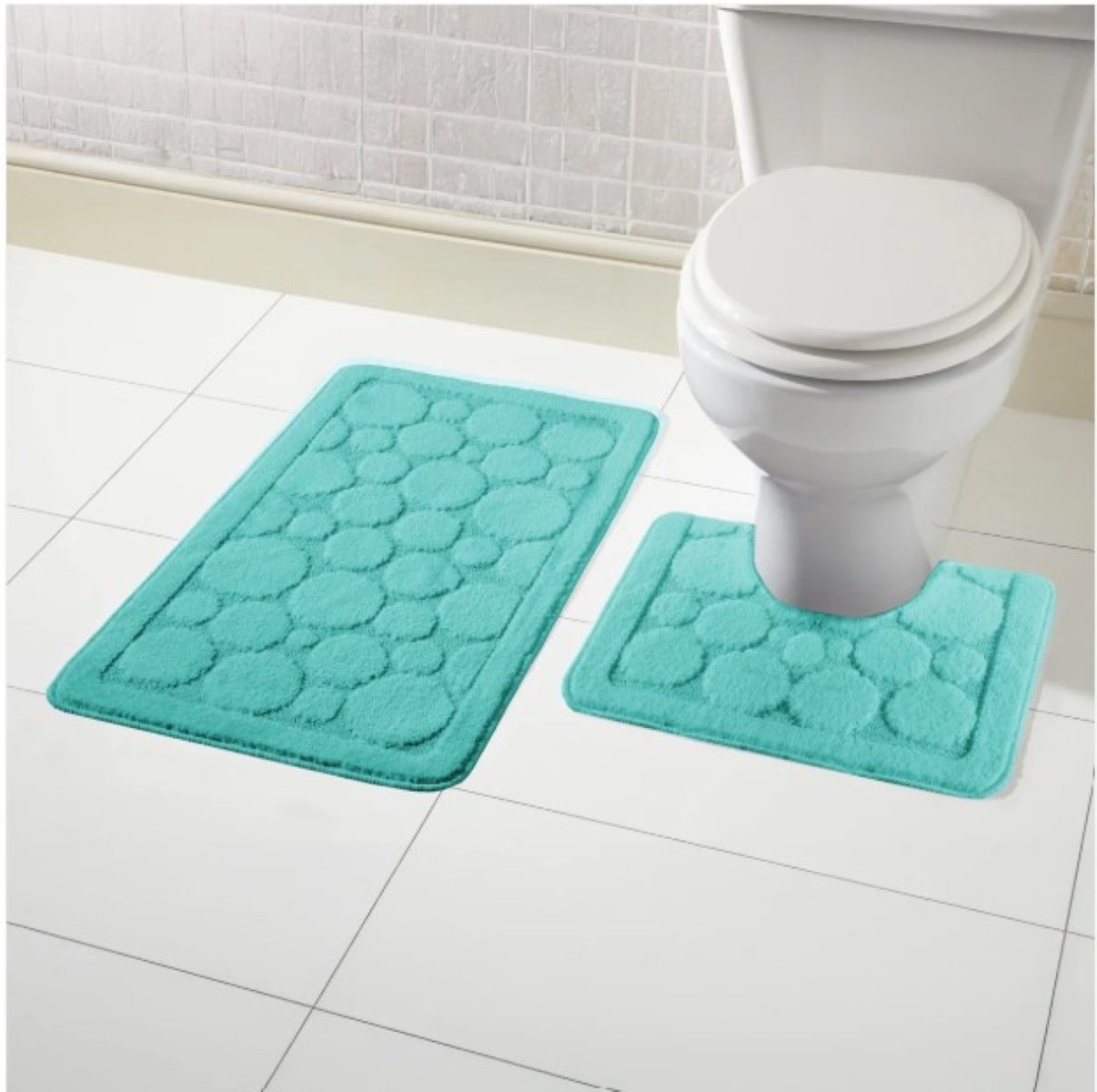 New Edge Blinds Cali Bath Mat & Pedestal Set - Duck Egg