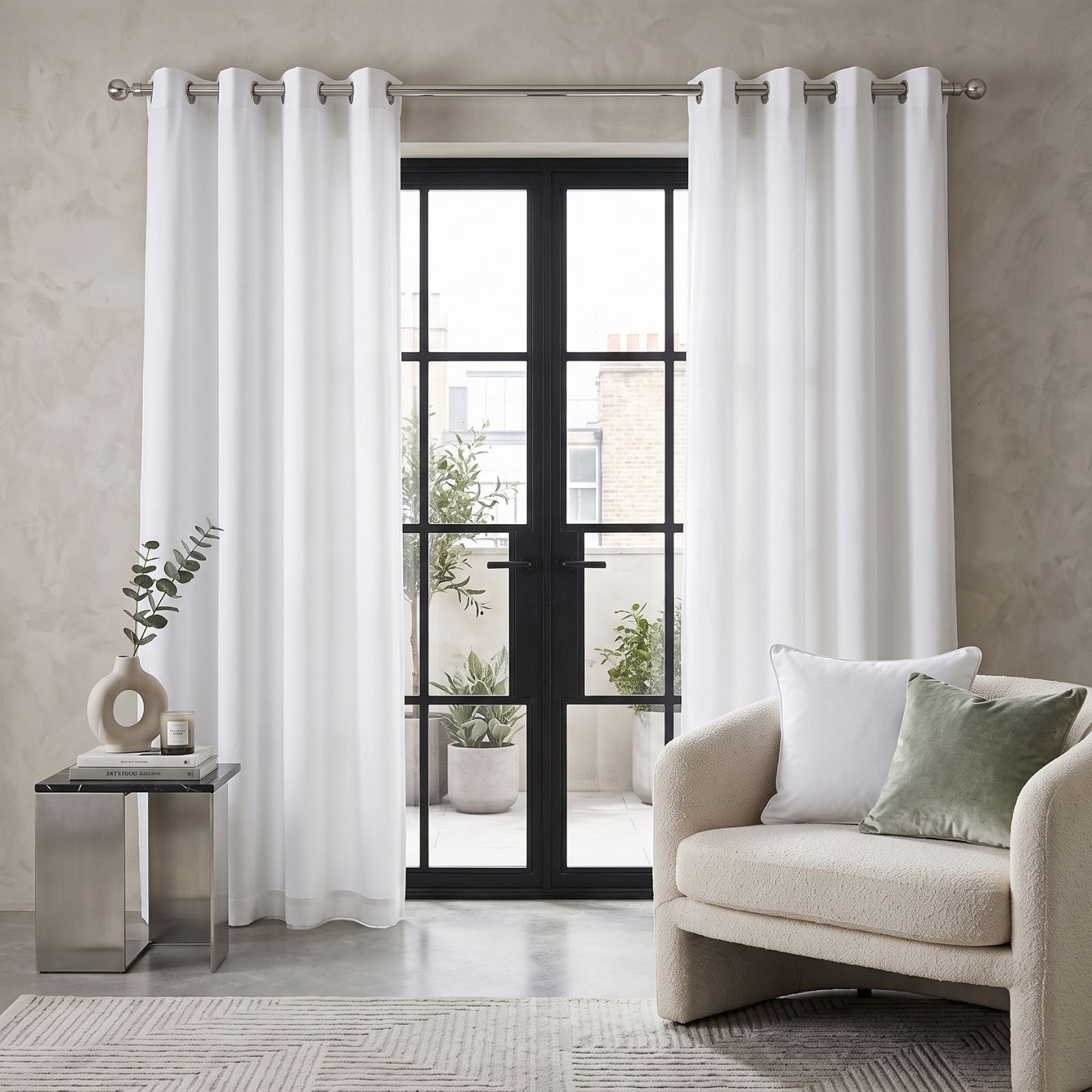 Homescapes Off White Plain Cotton Eyelet Curtains - 117cm x 137cm