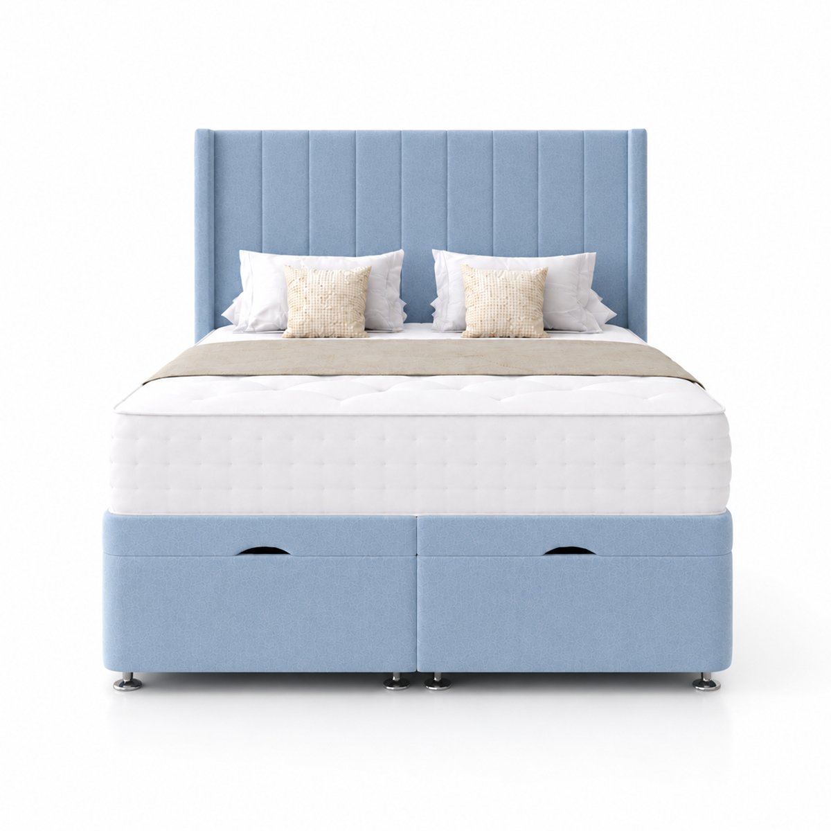 Comfy Deluxe Ameila Wing 5ft King Size End Lift Ottoman Bed Set - Sky Blue