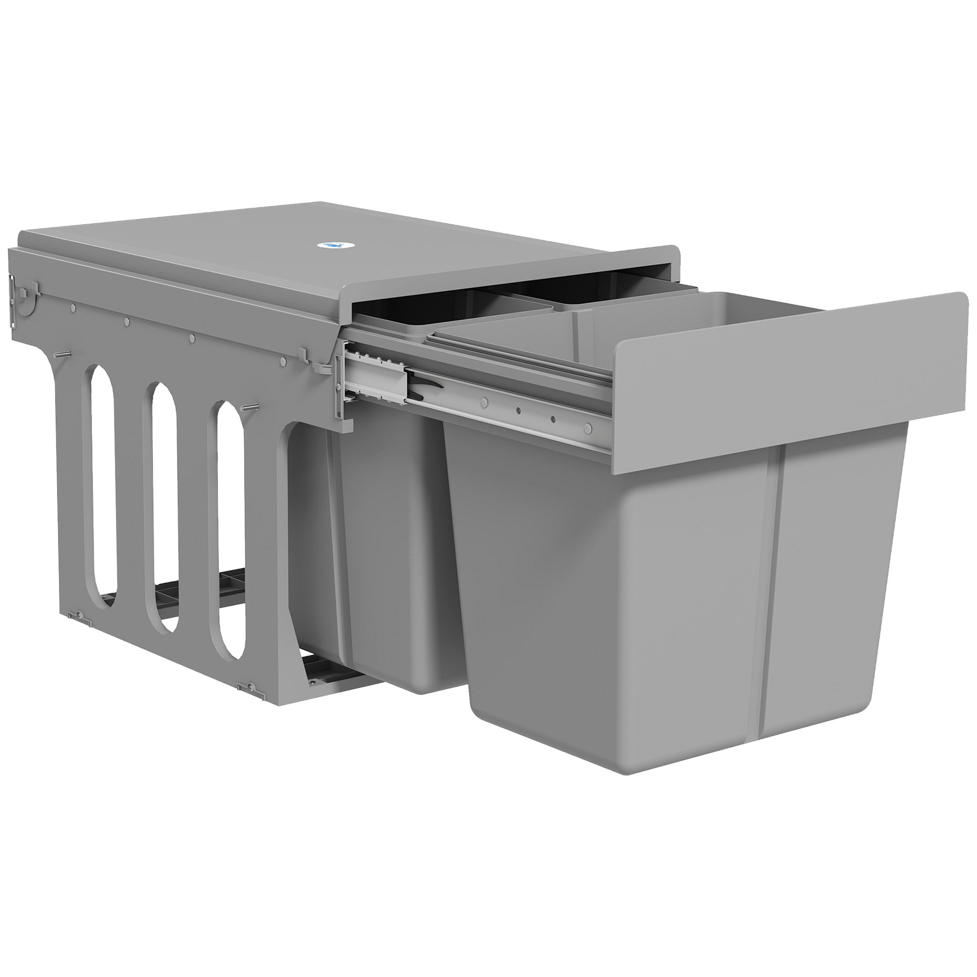 HOMCOM 31L Soft Close Under Sink Bin with Removable Buckets - Light Grey