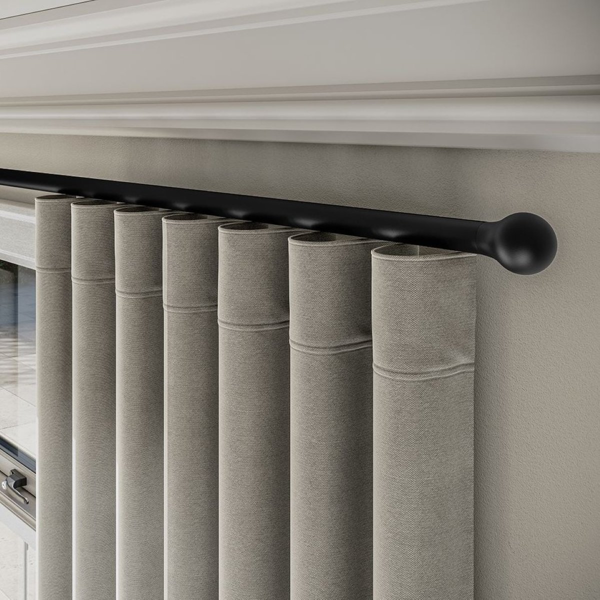 New Edge Blinds 28mm Black Styleline Gliding Curtain Pole with Ball End - 430cm