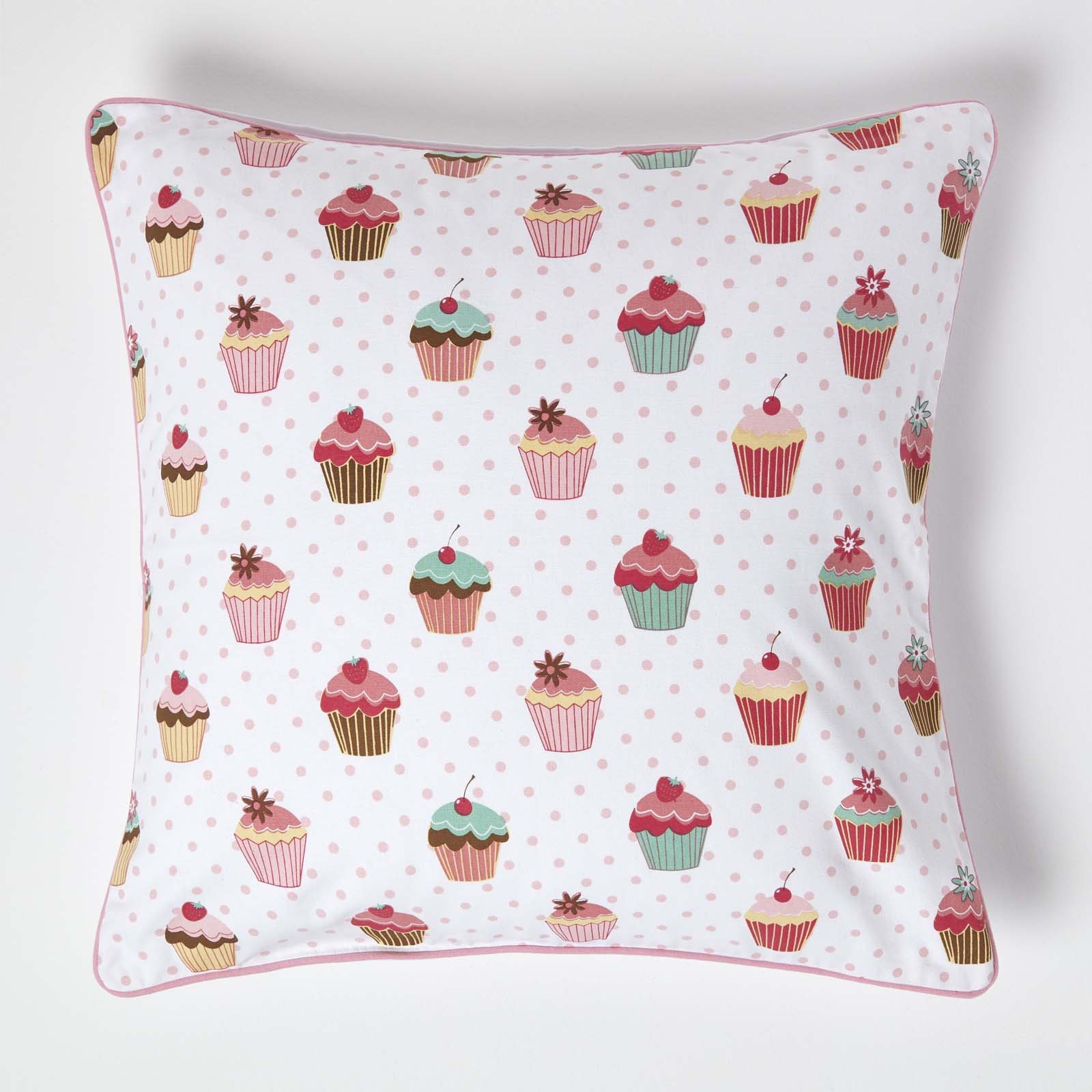 Homescapes Pink Cotton Cup Cakes Cushion Cover - 60 x 60 cm