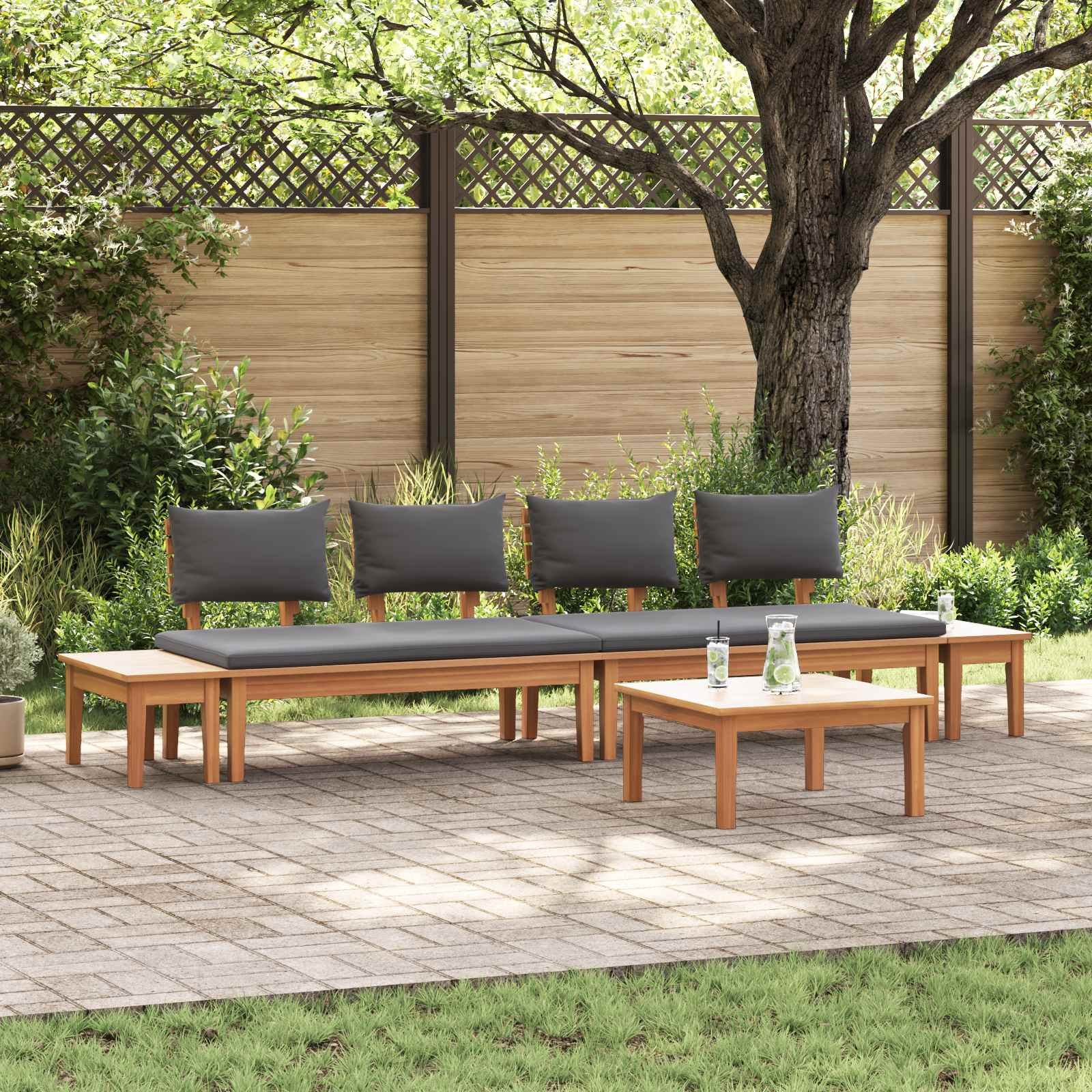Walplus 5 Piece Garden Sofa Set Open Shelf - Brown and Grey - 60 x 60 x 30 cm