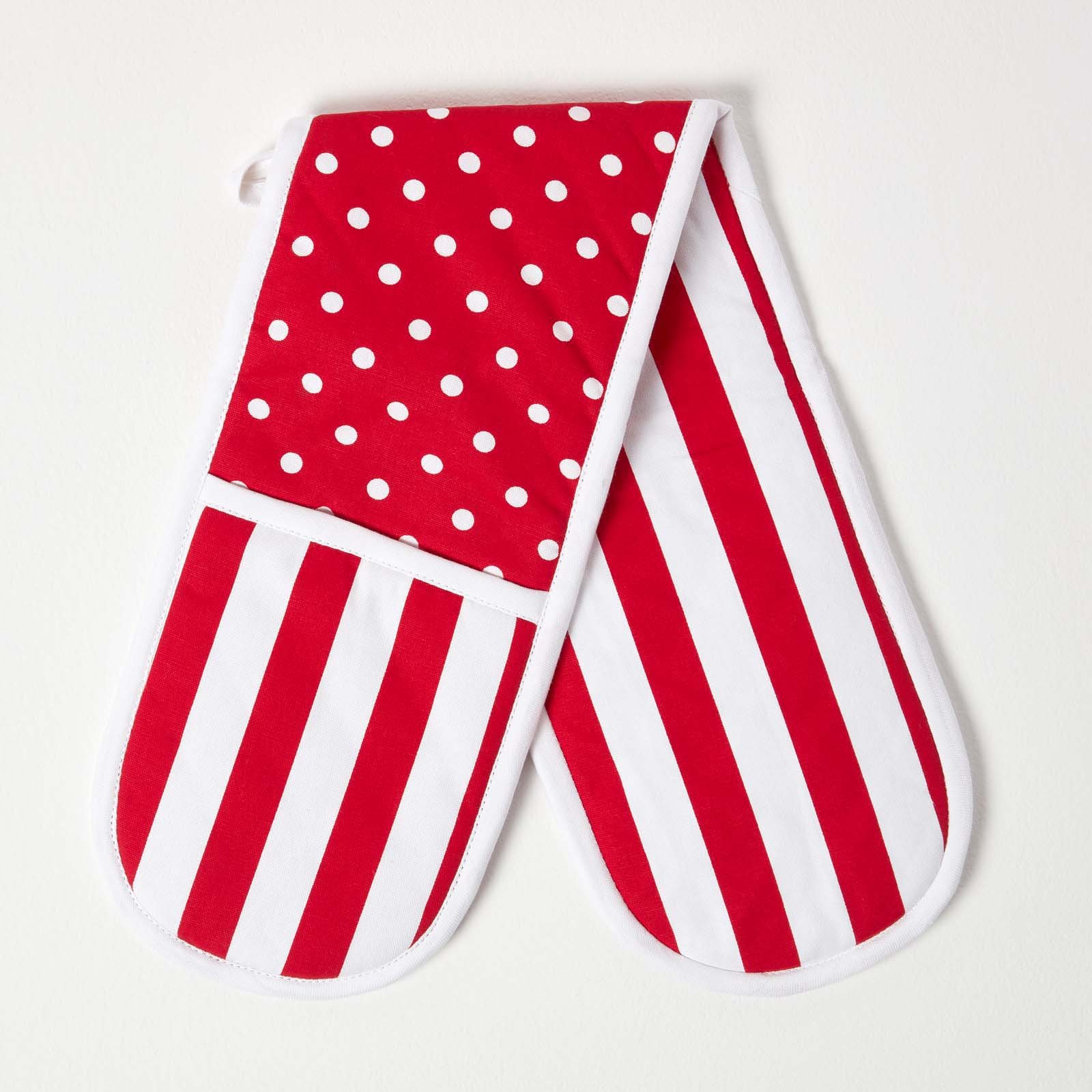 Homescapes Double Oven Glove - Red Polka Dot