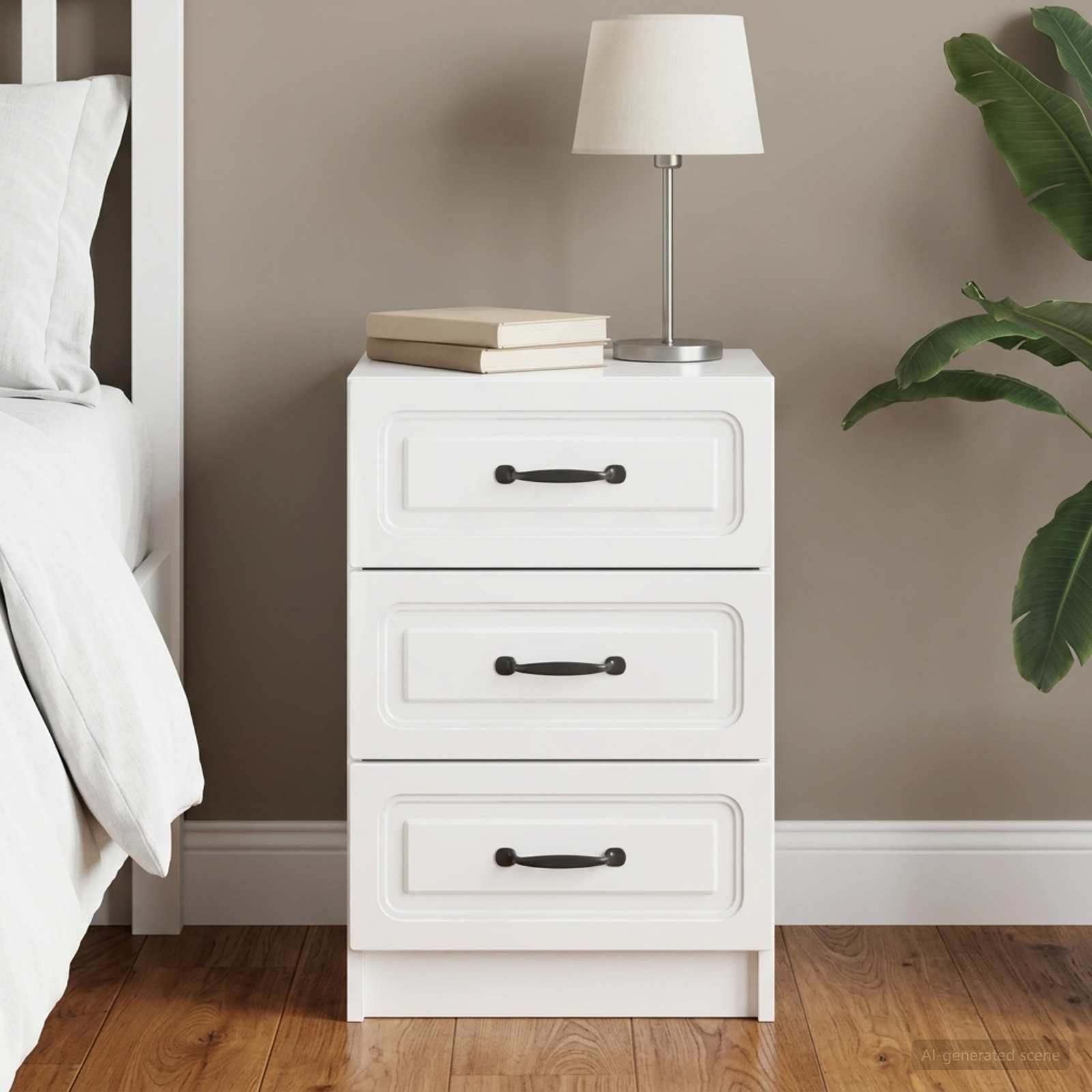 Walplus 1 Drawer Bedside Table - High Gloss White - 43 x 41 x 63.5 cm