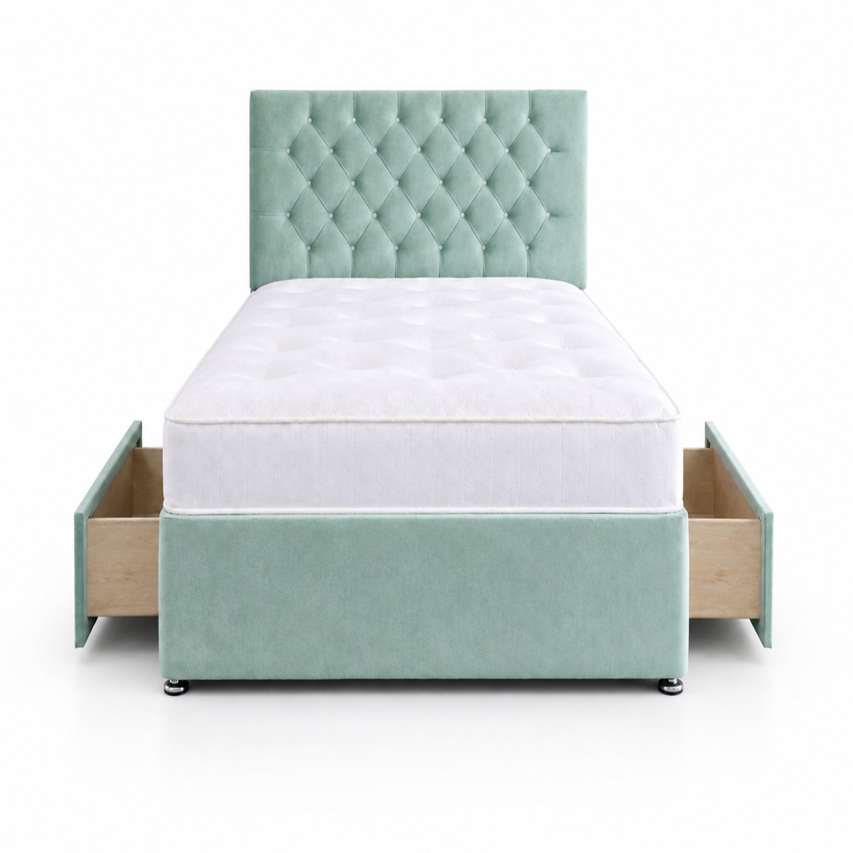 Comfy Deluxe 4ft Small Double       2 Drawer Velvet  Divan Bed Set -  Duck Egg