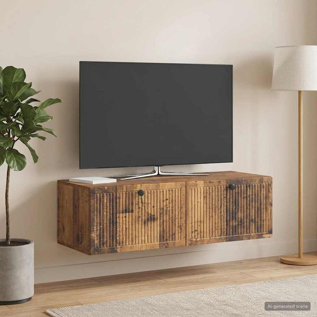 Walplus Engineered Wood Wall Mounted TV Cabinet - Old Wood - 98 x 41 x 30 cm