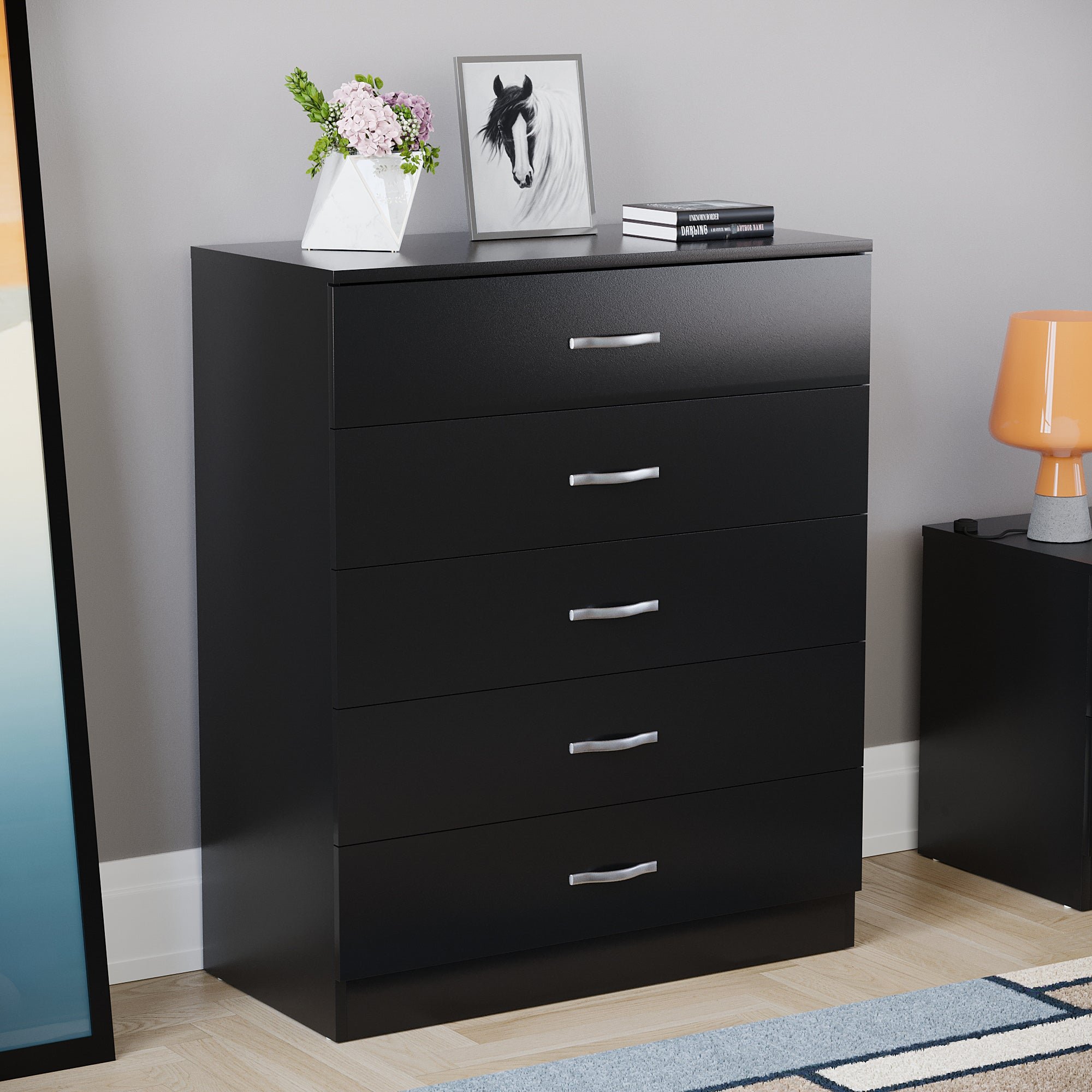 Vida Designs Riano 5 Drawer Chest - Black